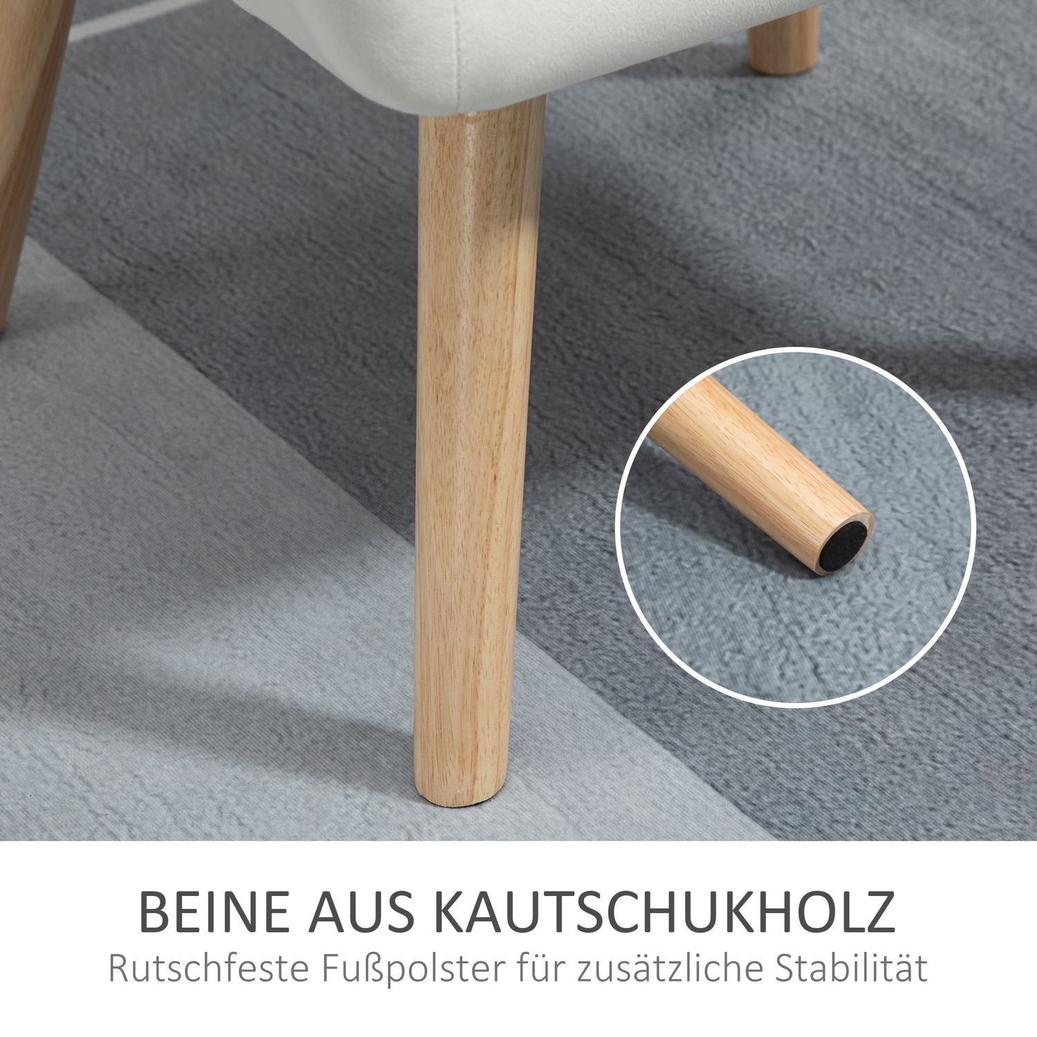 Roomwitte Fluweellook Fauteuil, verhoogde poten, 64x62x72,5 cm
