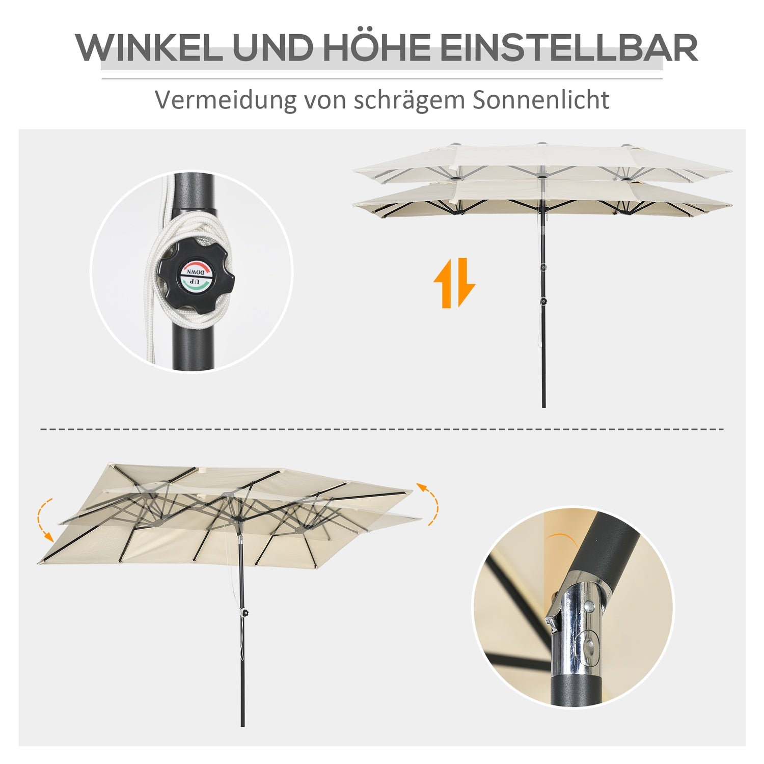 Crème buiten dubbele parasol – Verstelbare kantelfunctie, 150x295cm