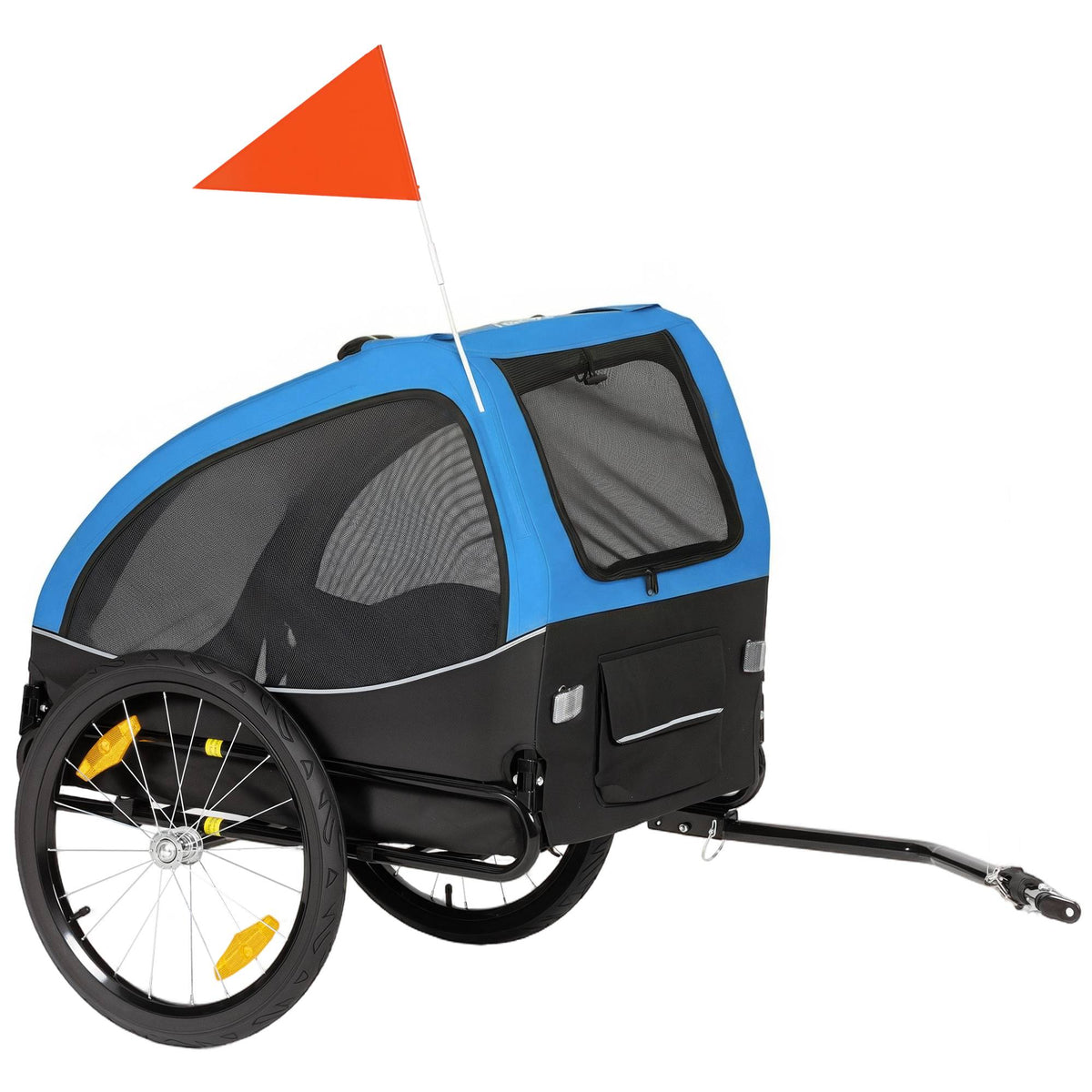 Fietskar voor huisdieren, 20 inch wielen, gaasramen, blauw/zwart
