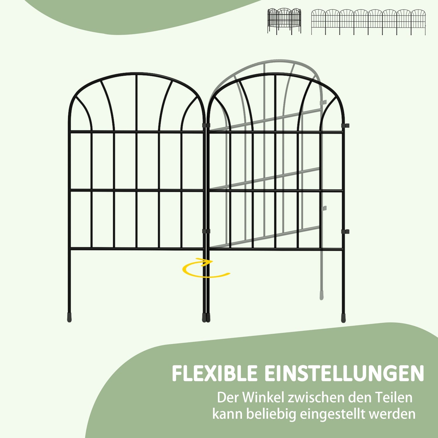 Decoratief metalen tuinhek met voet, set van 8, zwart