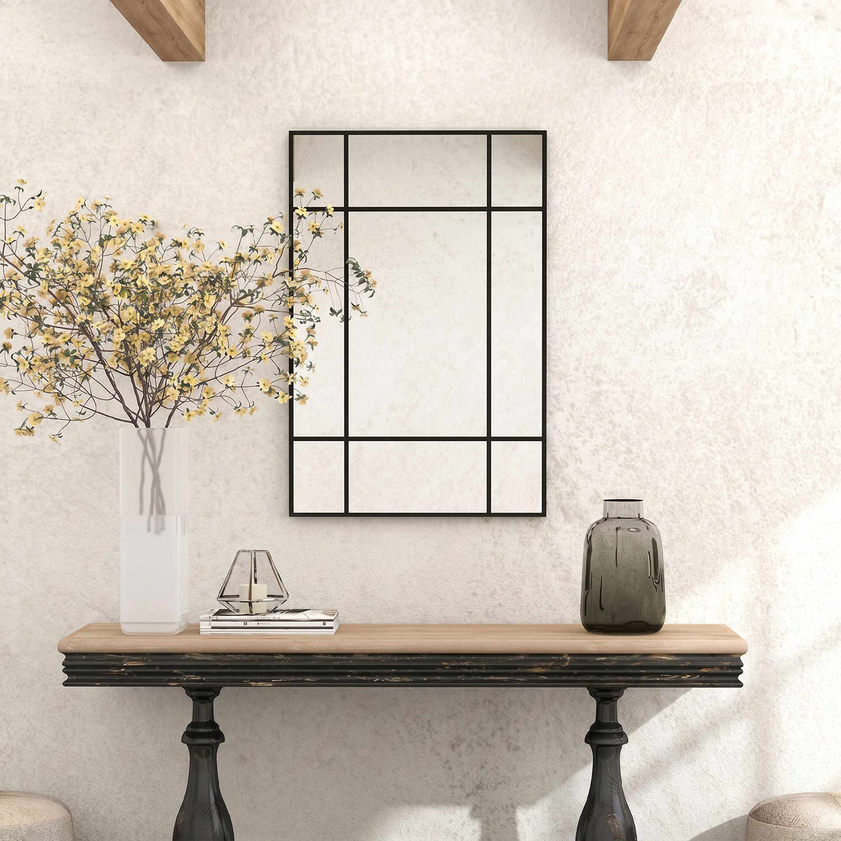 Decoratieve wandspiegel, zwart metalen frame, 90x60 cm