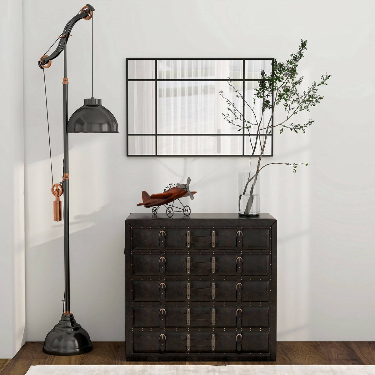 Decoratieve wandspiegel, zwart metalen frame, 90x60 cm
