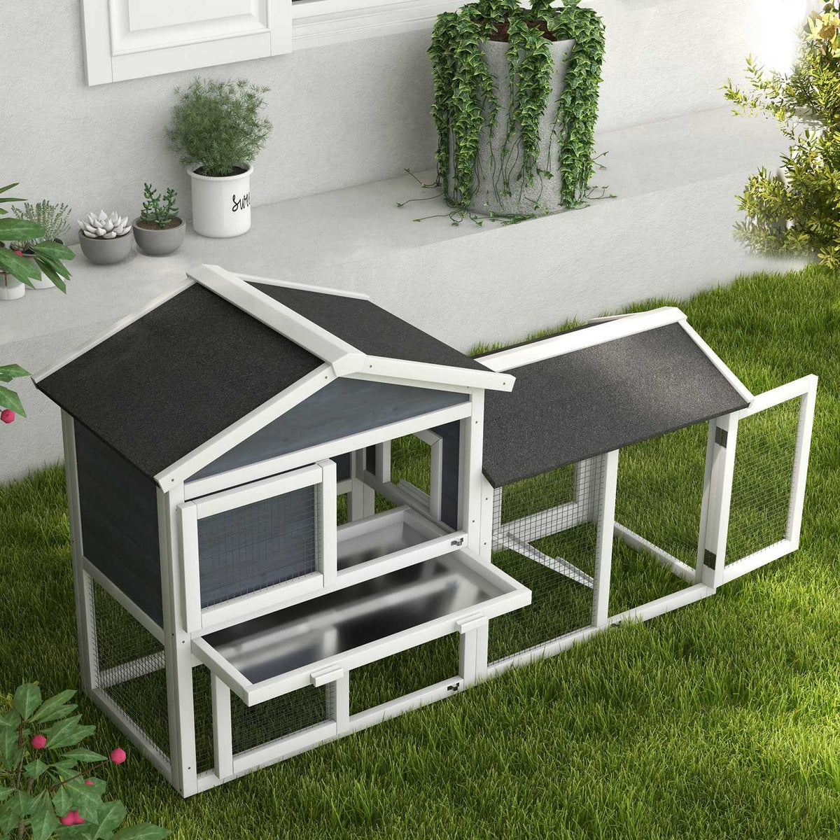 Dierenhok met ren, sparrenhout, 147 x 54 x 84 cm, grijs