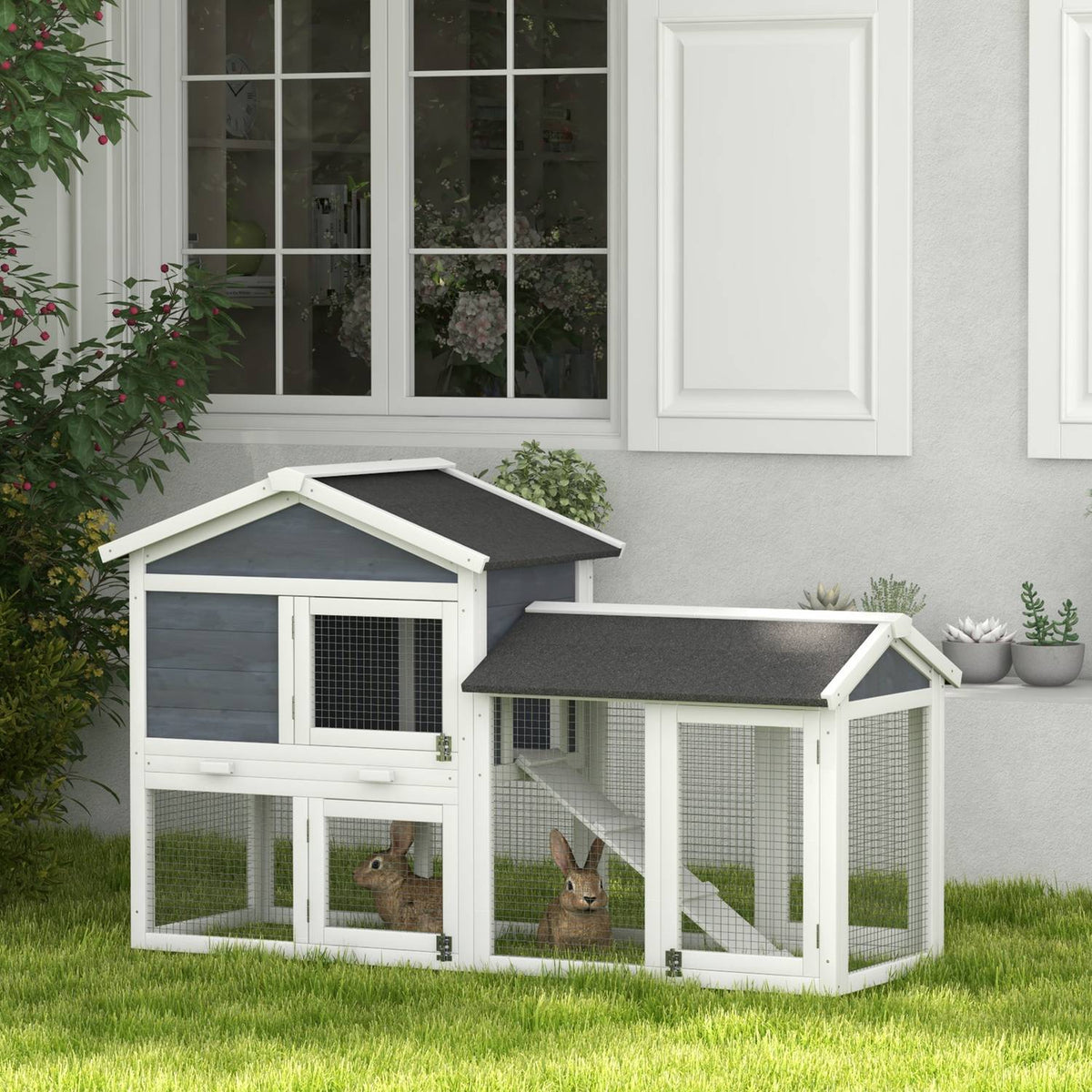 Dierenhok met ren, sparrenhout, 147 x 54 x 84 cm, grijs