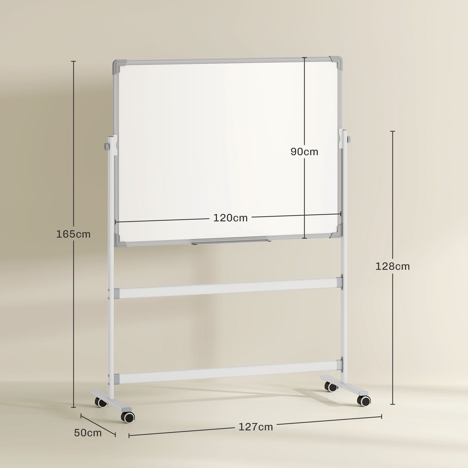 Dubbelzijdig Whiteboard 120x90 cm met standaard en wielen