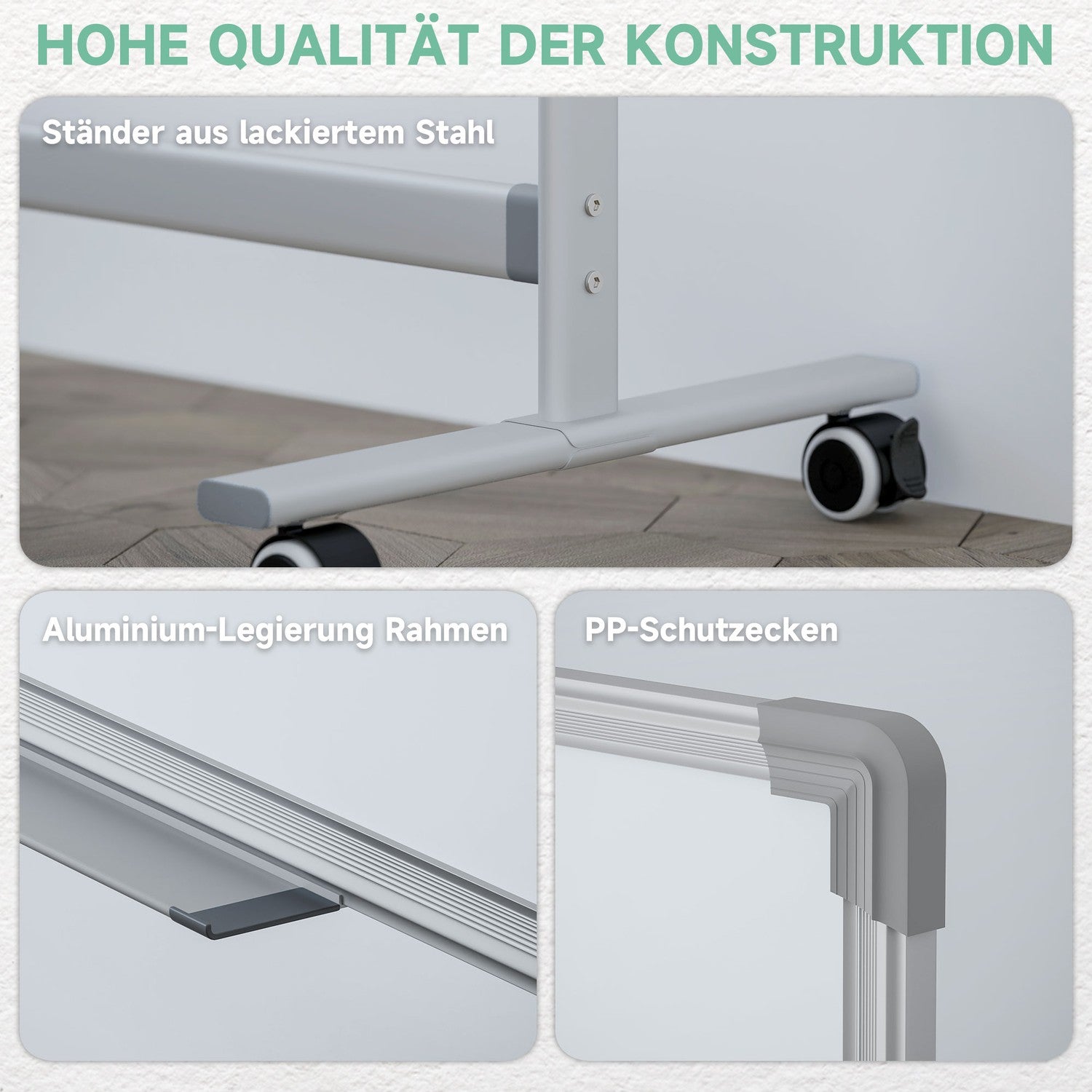 Dubbelzijdig Whiteboard 120x90 cm met standaard en wielen