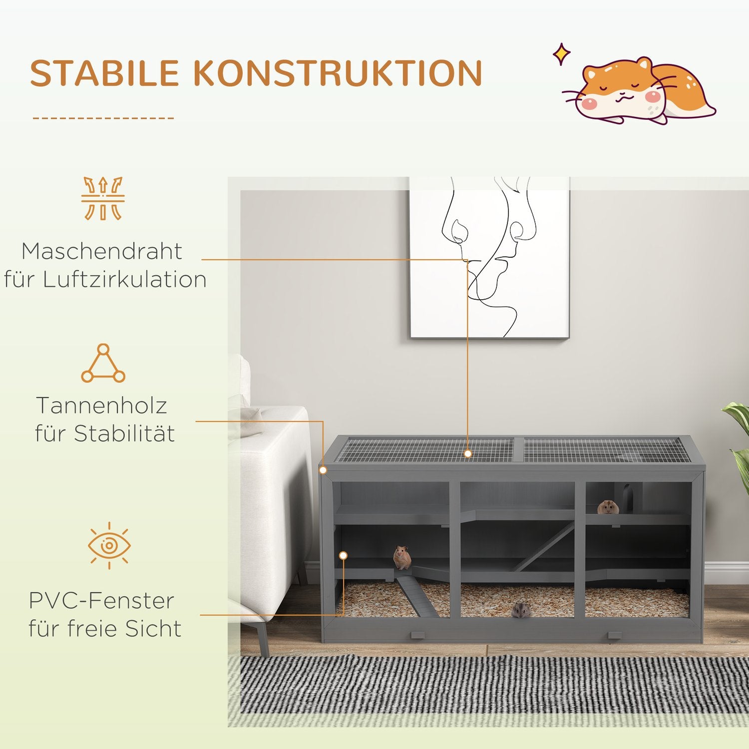 Zwerghamsterkäfig mit Treppen, 3-stöckige Holzvilla