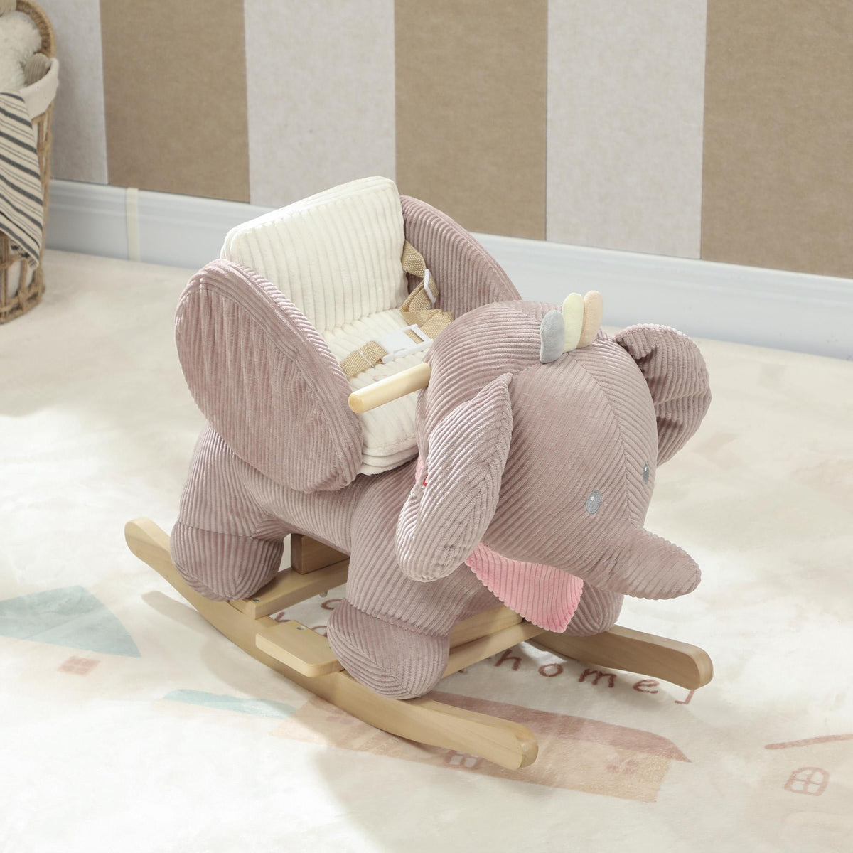 Olifantenschommel met geluid, houten frame, voor kinderen van 1,5-3 jaar, bruin