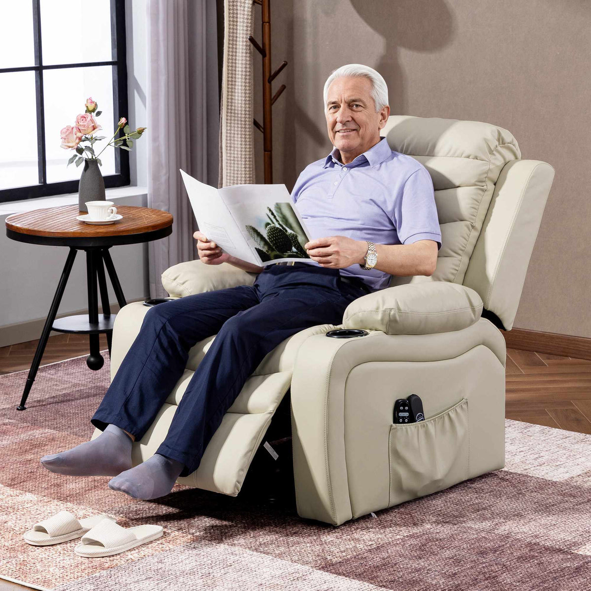 Elektrische relaxfauteuil met liftfunctie, massage, verwarming, USB, crème