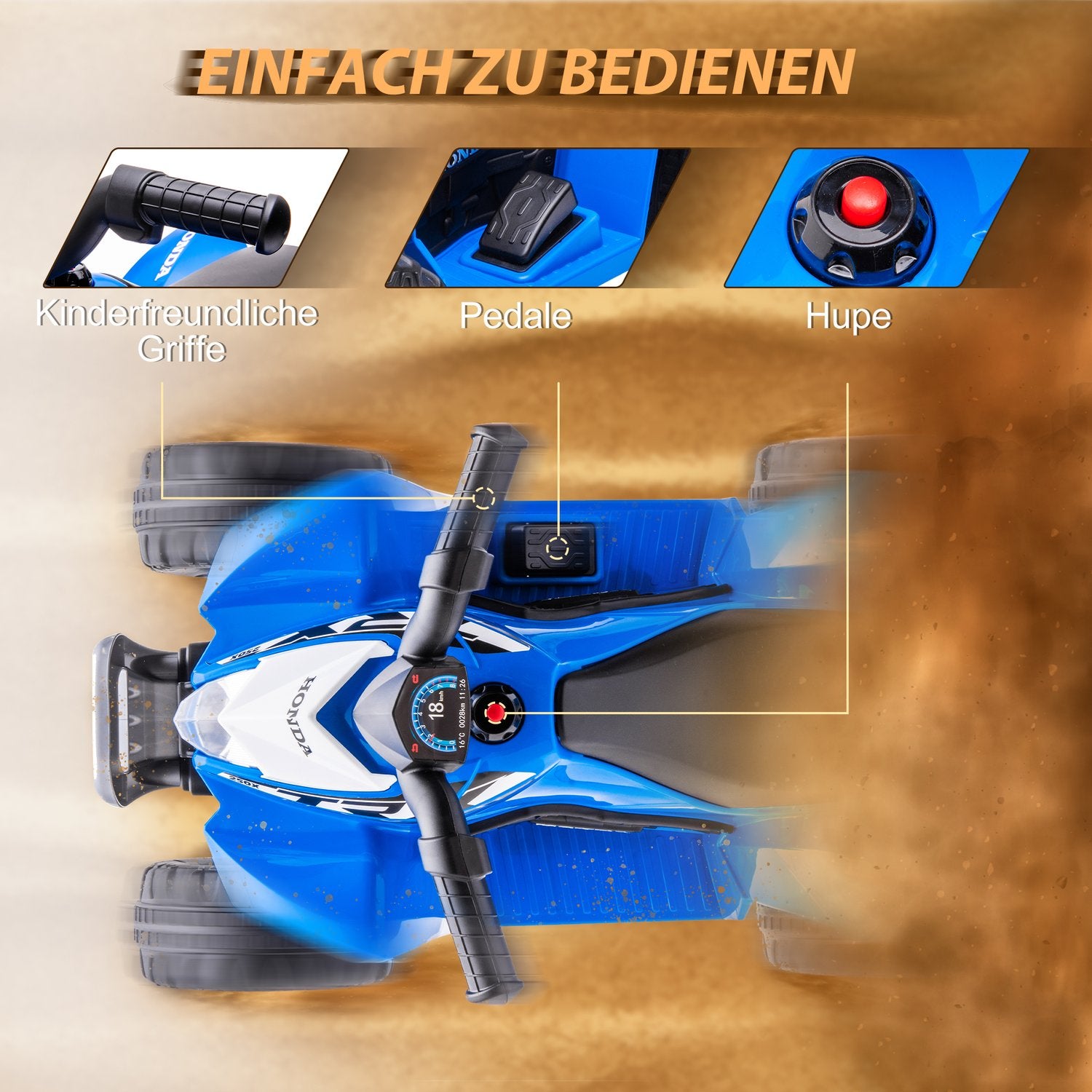 Elektrische quad voor kinderen met ledverlichting en claxon, metallic blauw