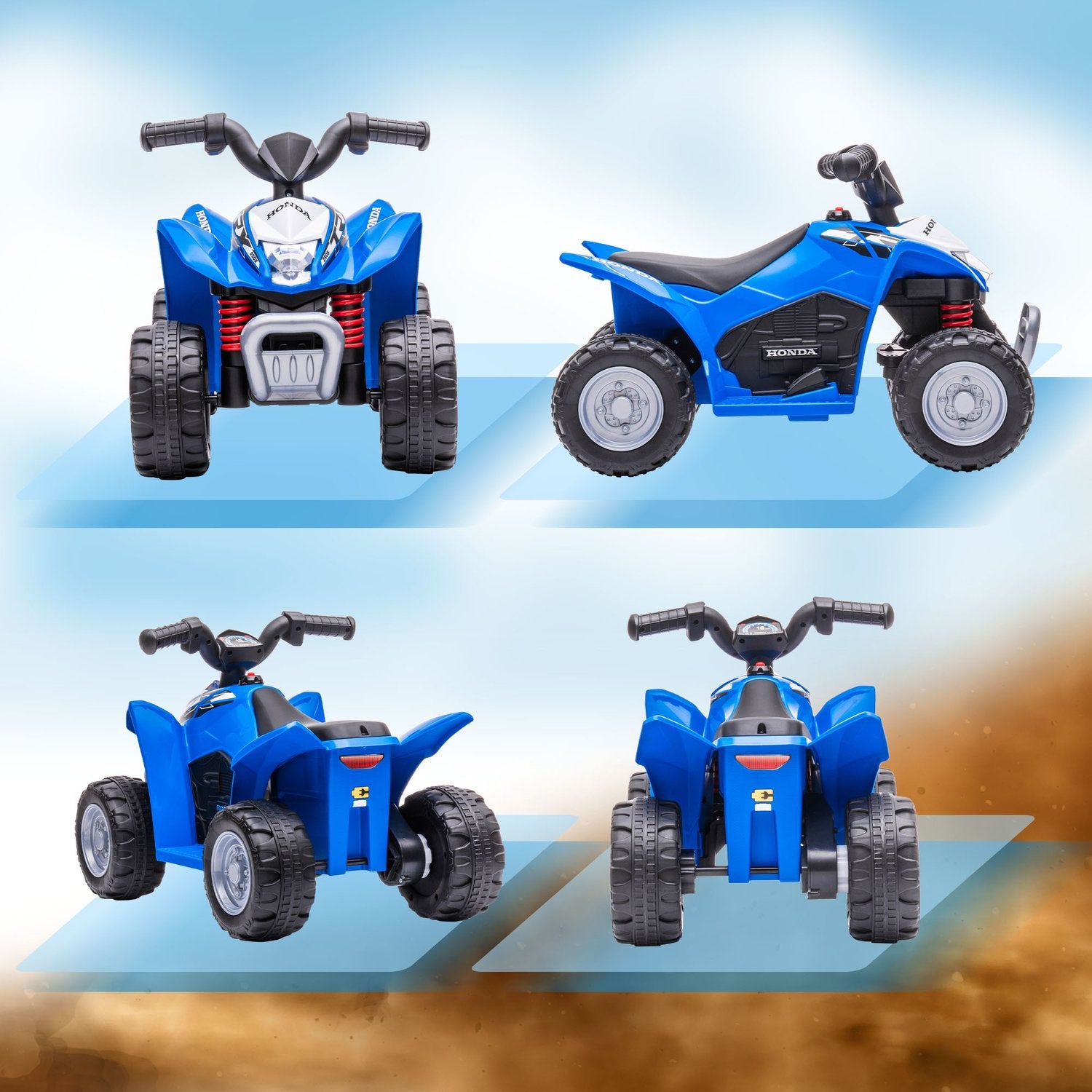 Elektrische quad voor kinderen met ledverlichting en claxon, metallic blauw