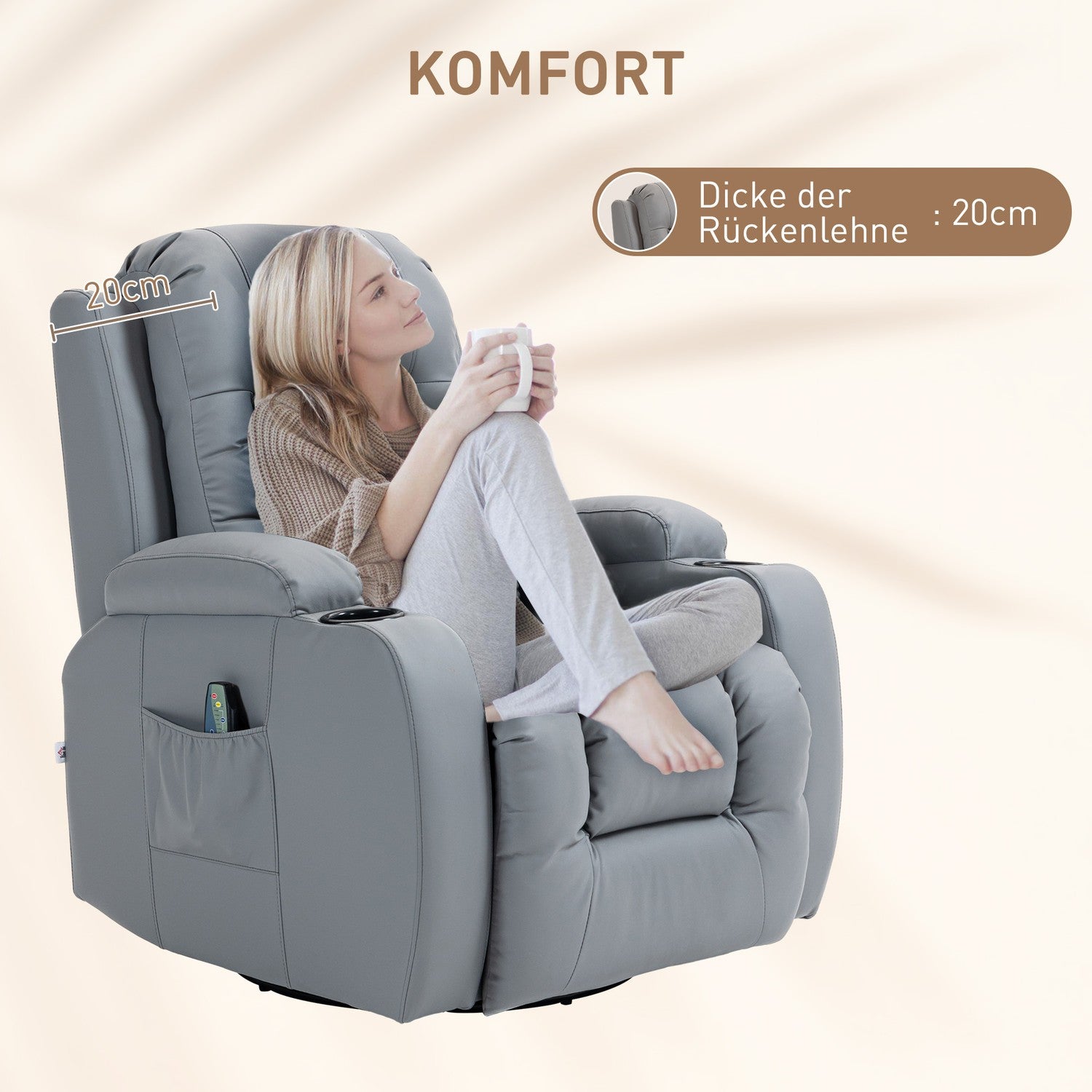 Elektrische massagestoel – kunstleer, lichtgrijs