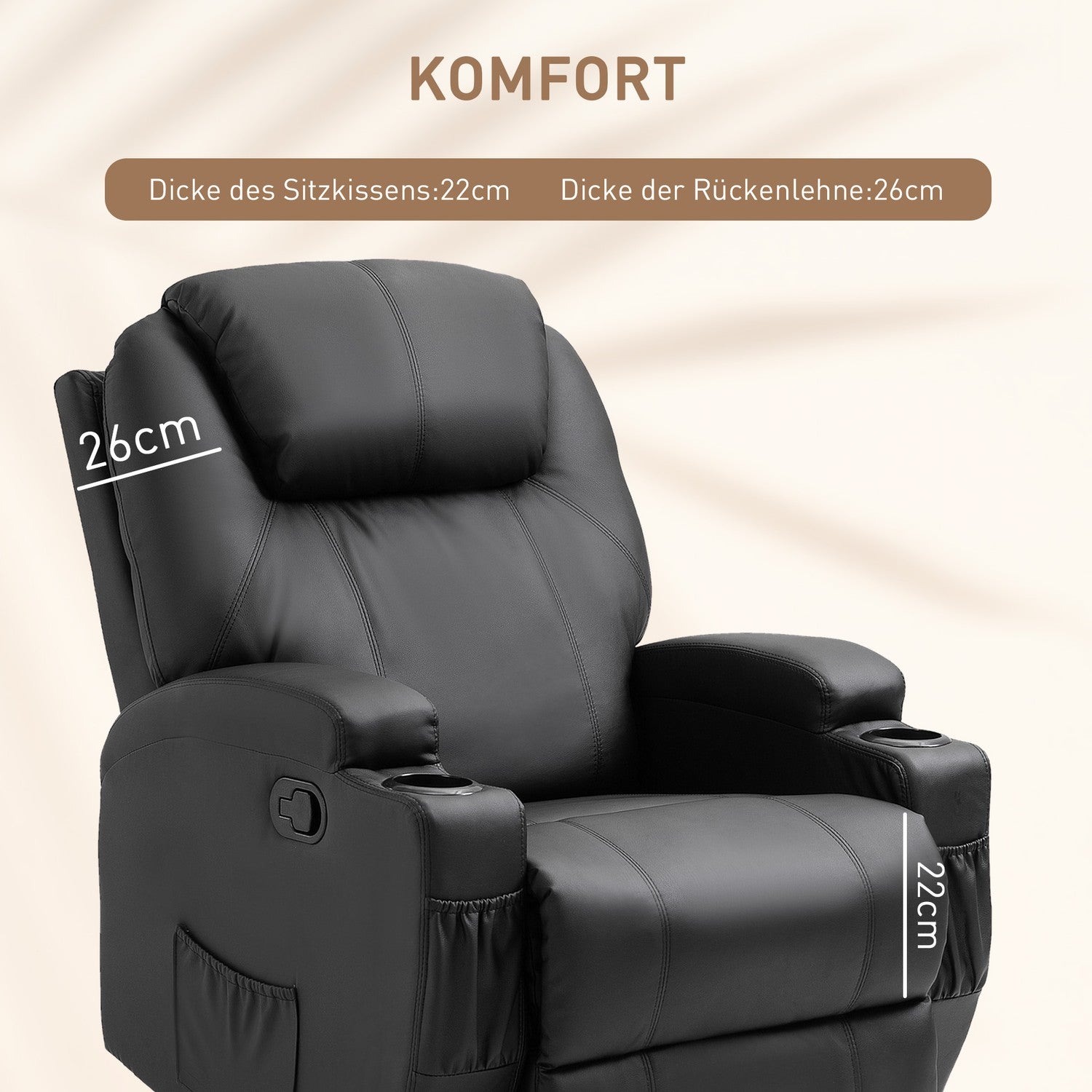 Elektrische massagestoel, liggend, 5 standen, zwart kunstleer