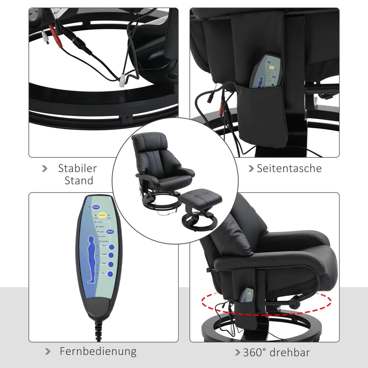 Elektrischer Massagesessel mit Fusshocker – Schwarz