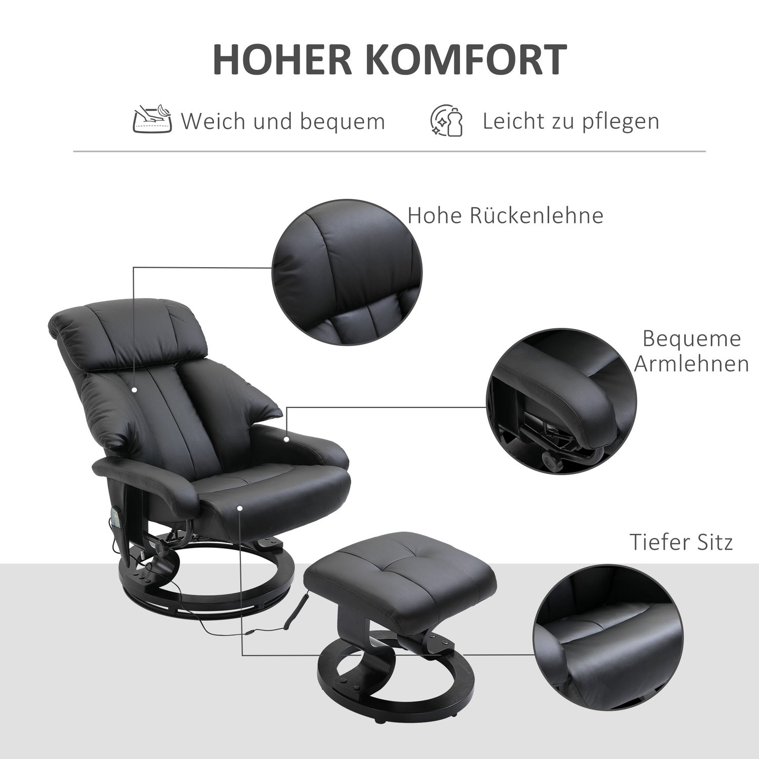 Elektrischer Massagesessel mit Fusshocker – Schwarz