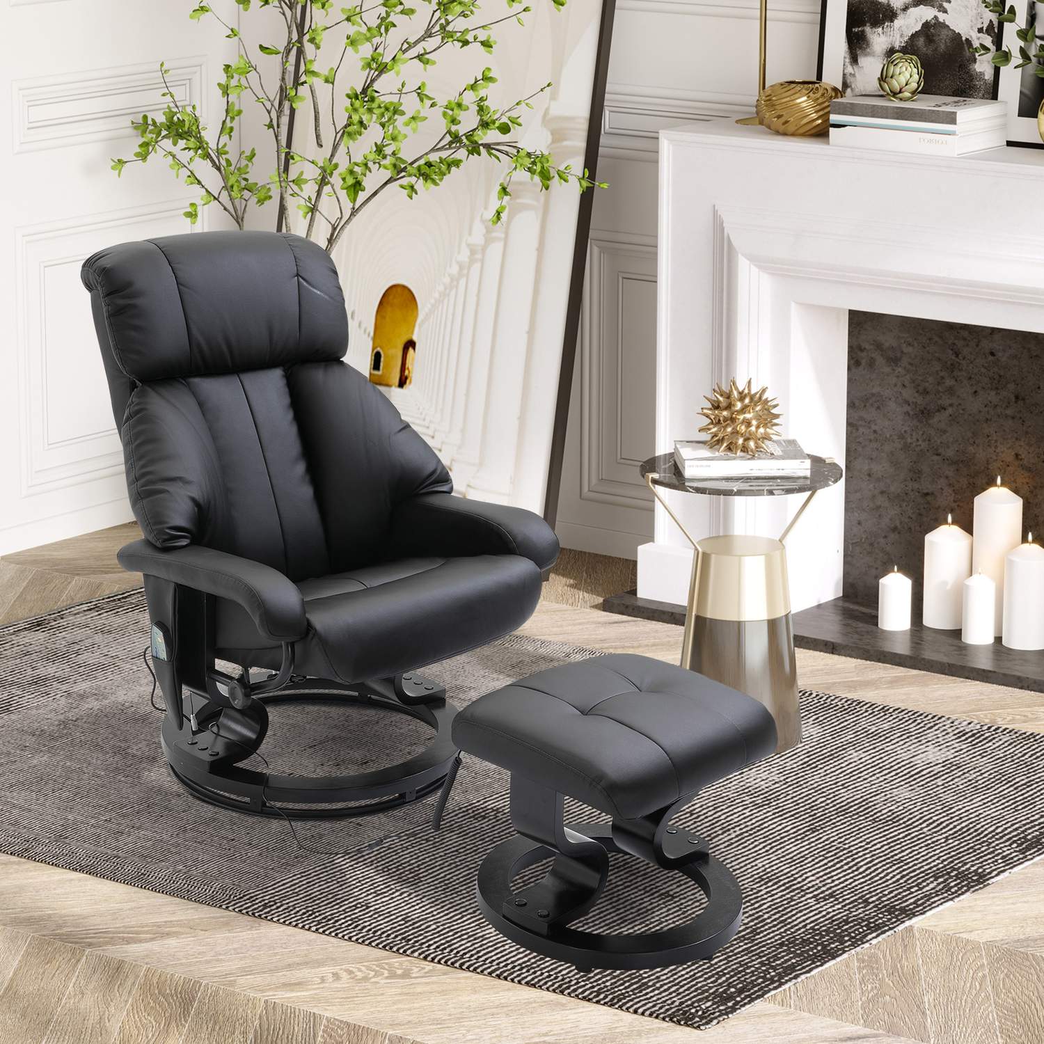 Elektrischer Massagesessel mit Fusshocker – Schwarz