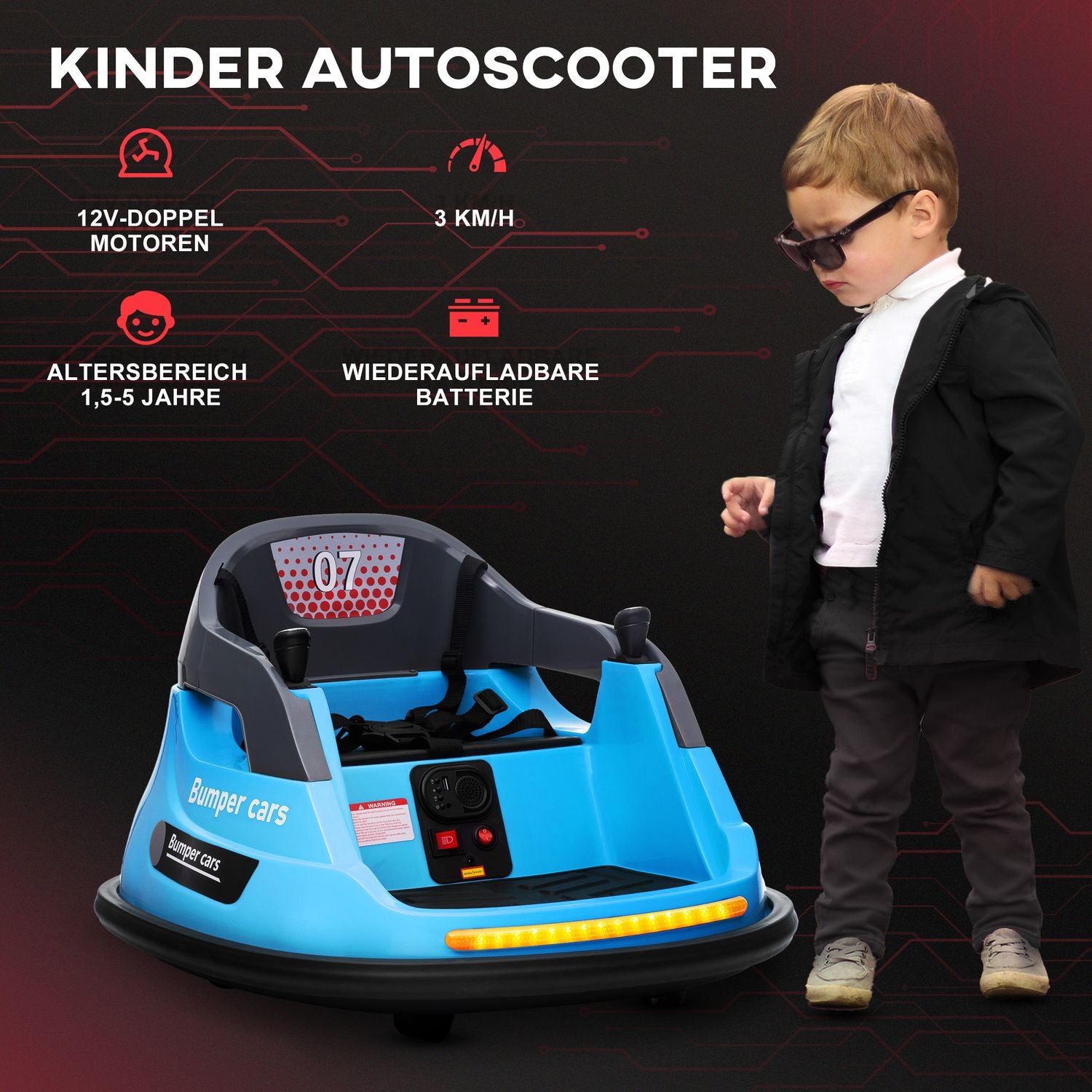 Elektrische botsauto voor kinderen met 360° draaifunctie en verlichting