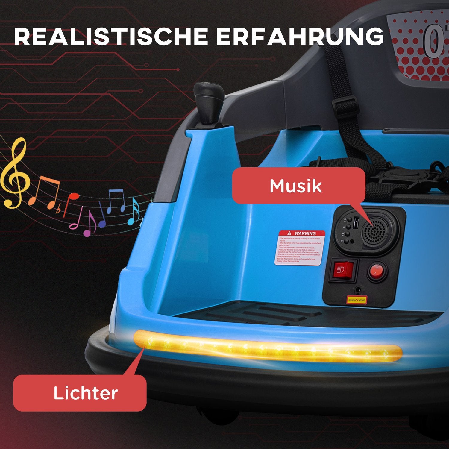 Elektrische botsauto voor kinderen met 360° draaifunctie en verlichting