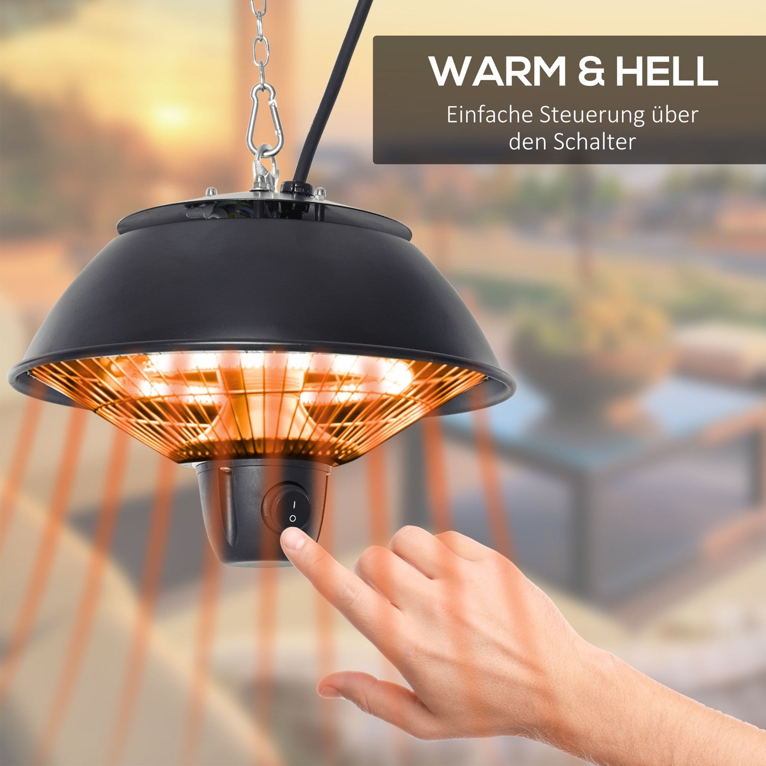Elektrische plafondverwarming 600W, zwart aluminium, voor terrasgebruik