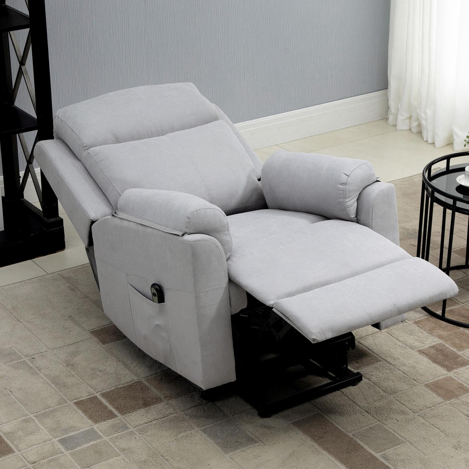 Elektrische relaxfauteuil voor senioren, sta-op functie, linnen grijs