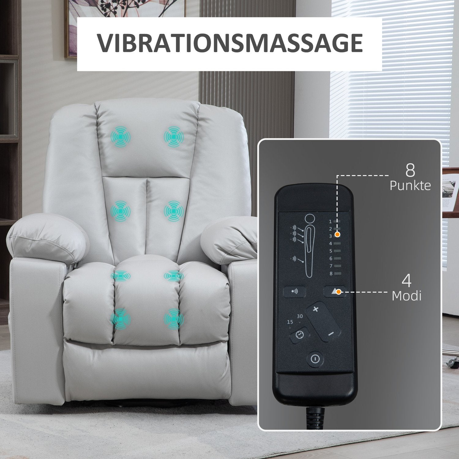 Elektrische relaxfauteuil – massage, binnenvering, lichtgrijs