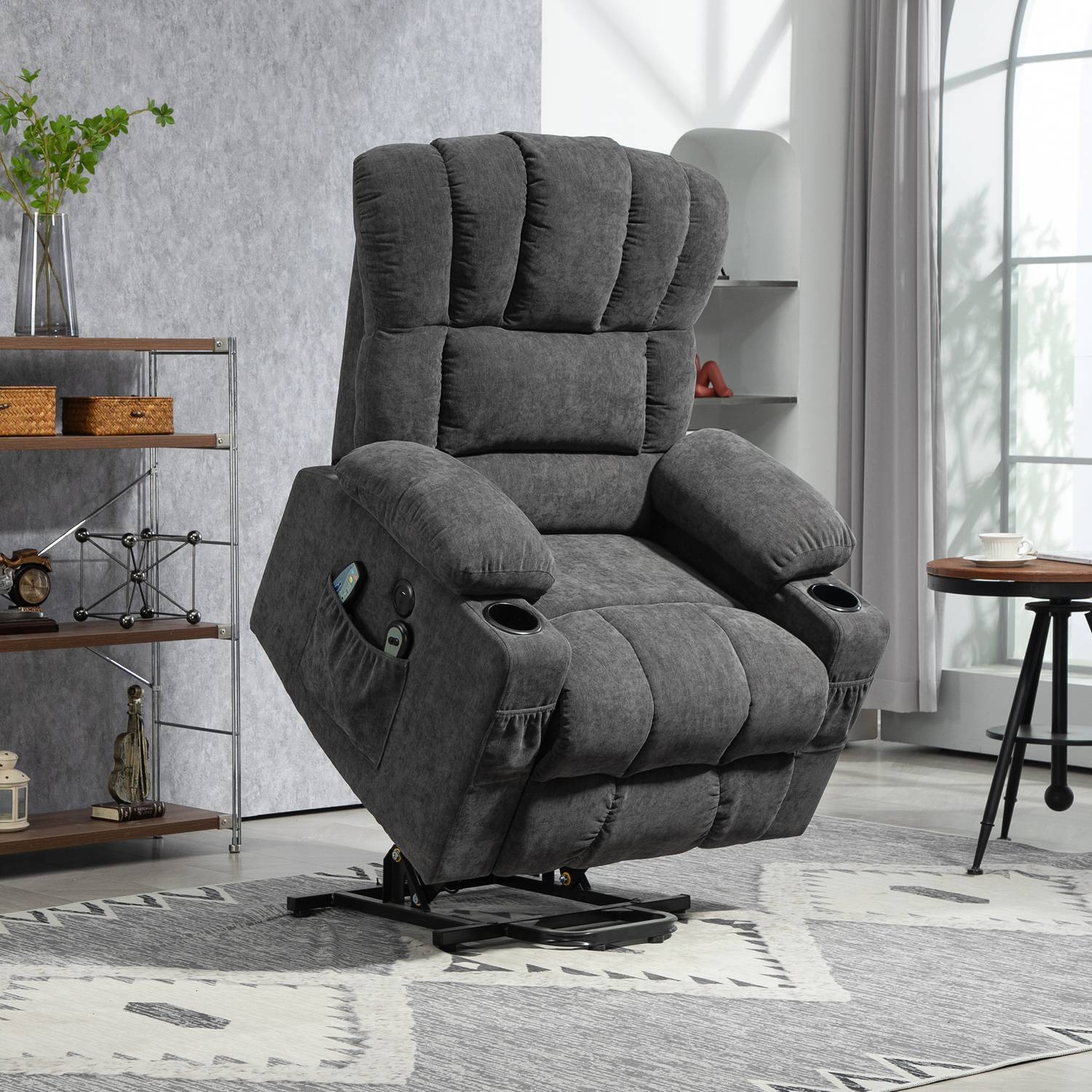 Chaise longue électrique – massage, chauffage, ports USB, gris foncé