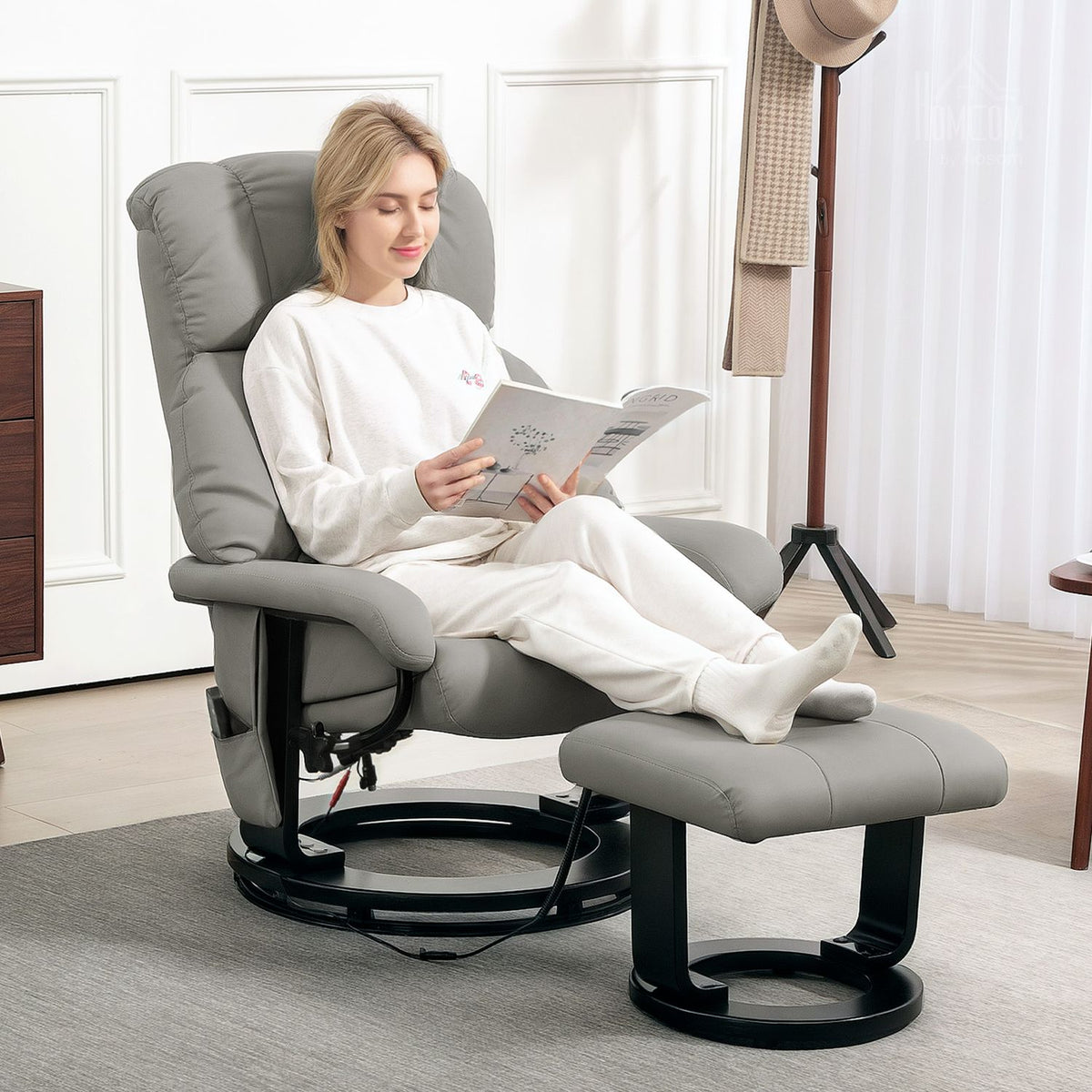 Elektrische relaxstoel met massage en voetenbank, grijs