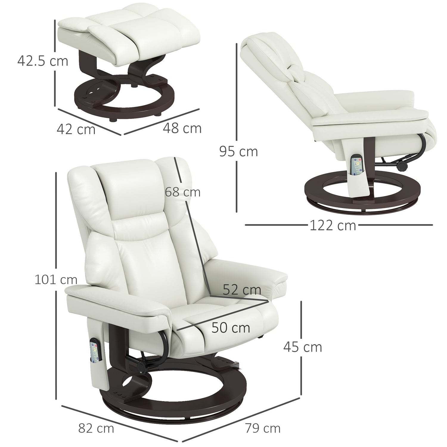 Elektrischer Relaxsessel mit Hocker, Kunstleder, creme