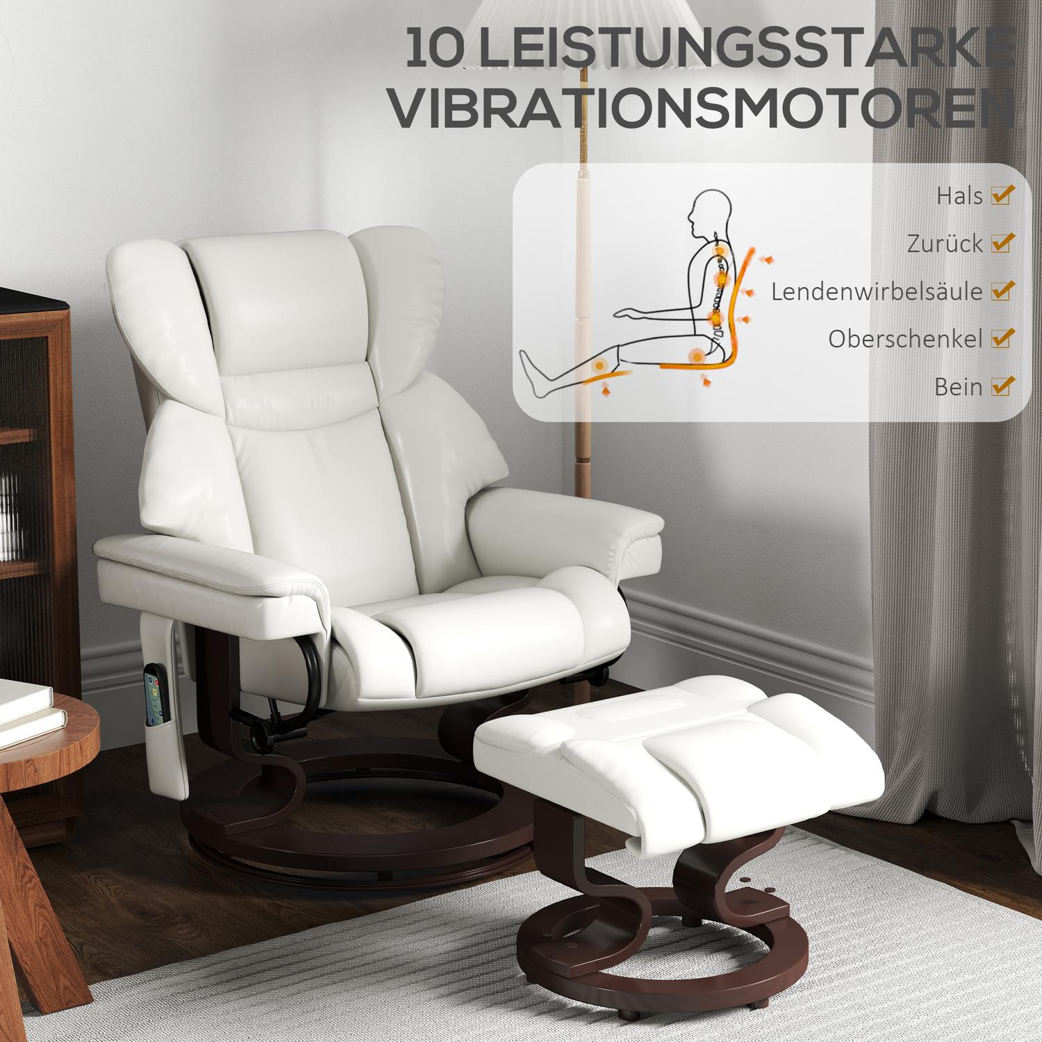 Elektrischer Relaxsessel mit Hocker, Kunstleder, creme