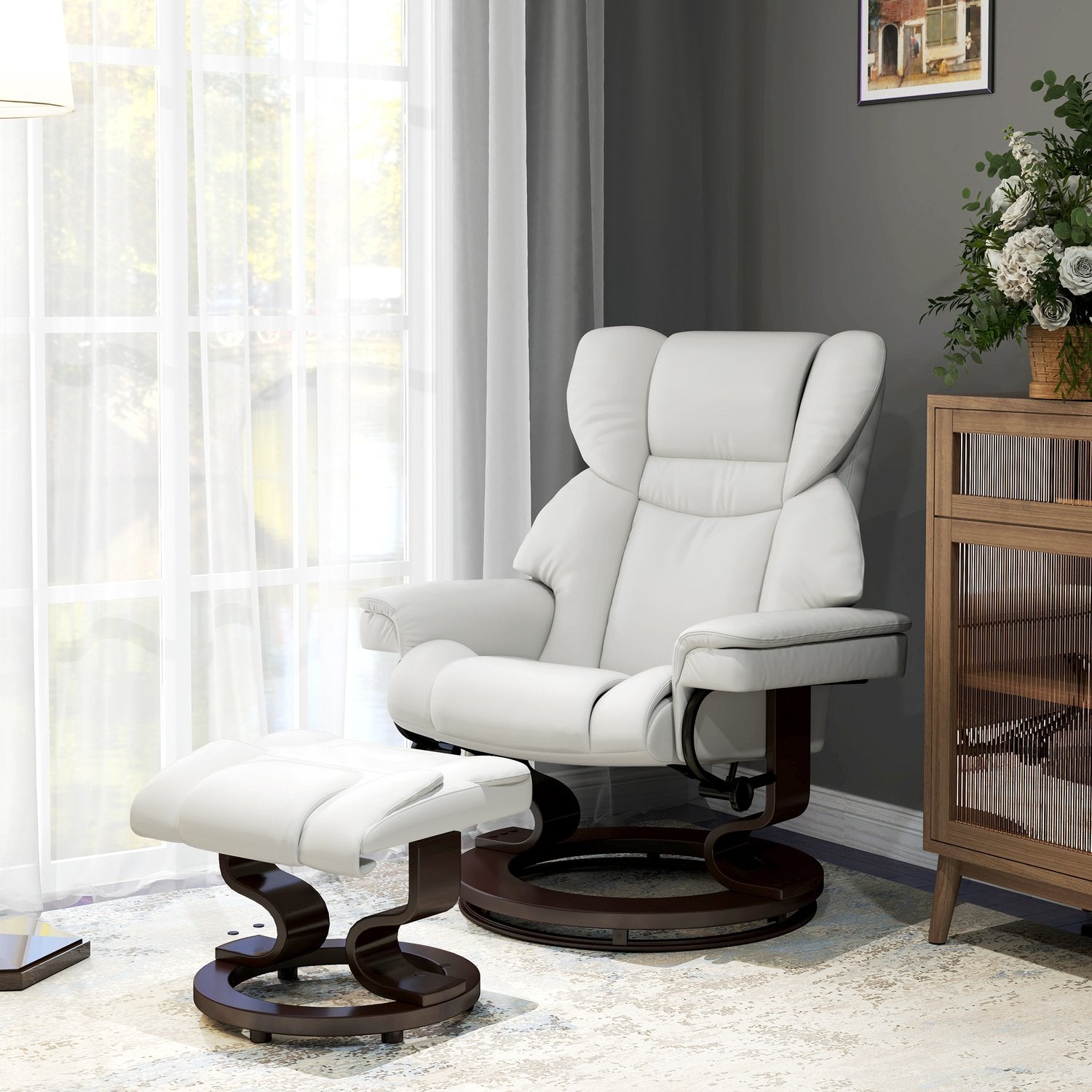 Elektrischer Relaxsessel mit Hocker, Kunstleder, creme