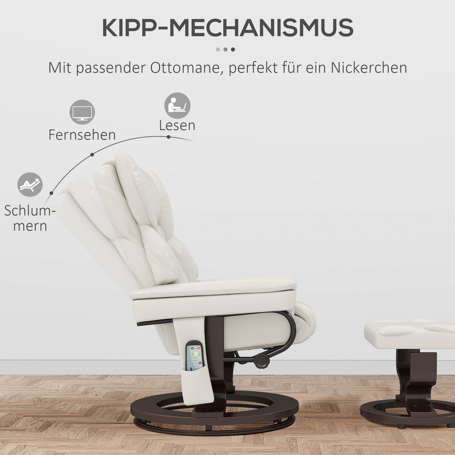 Elektrischer Relaxsessel mit Hocker, Kunstleder, creme