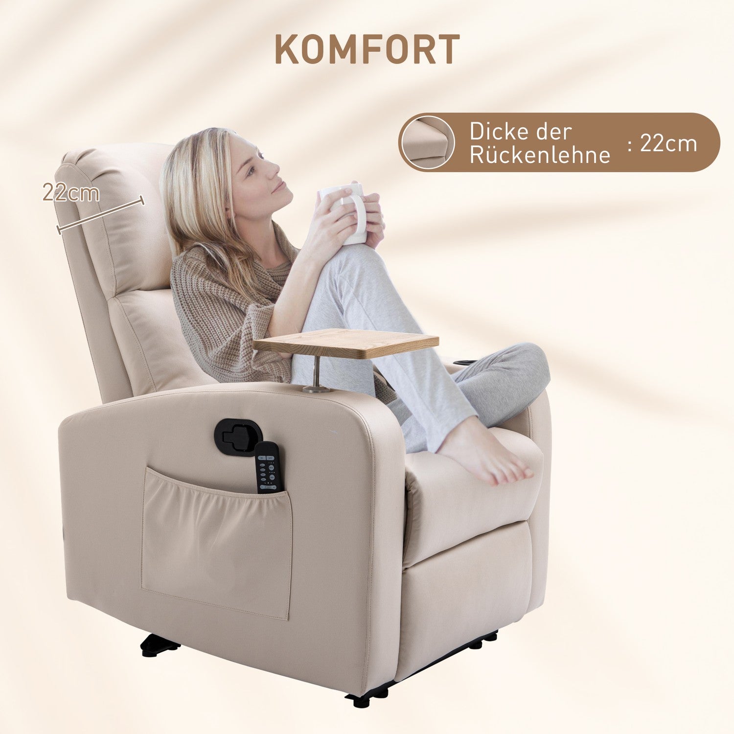 Elektrische relaxfauteuil, microvezel, lichtgrijs, massagefunctie