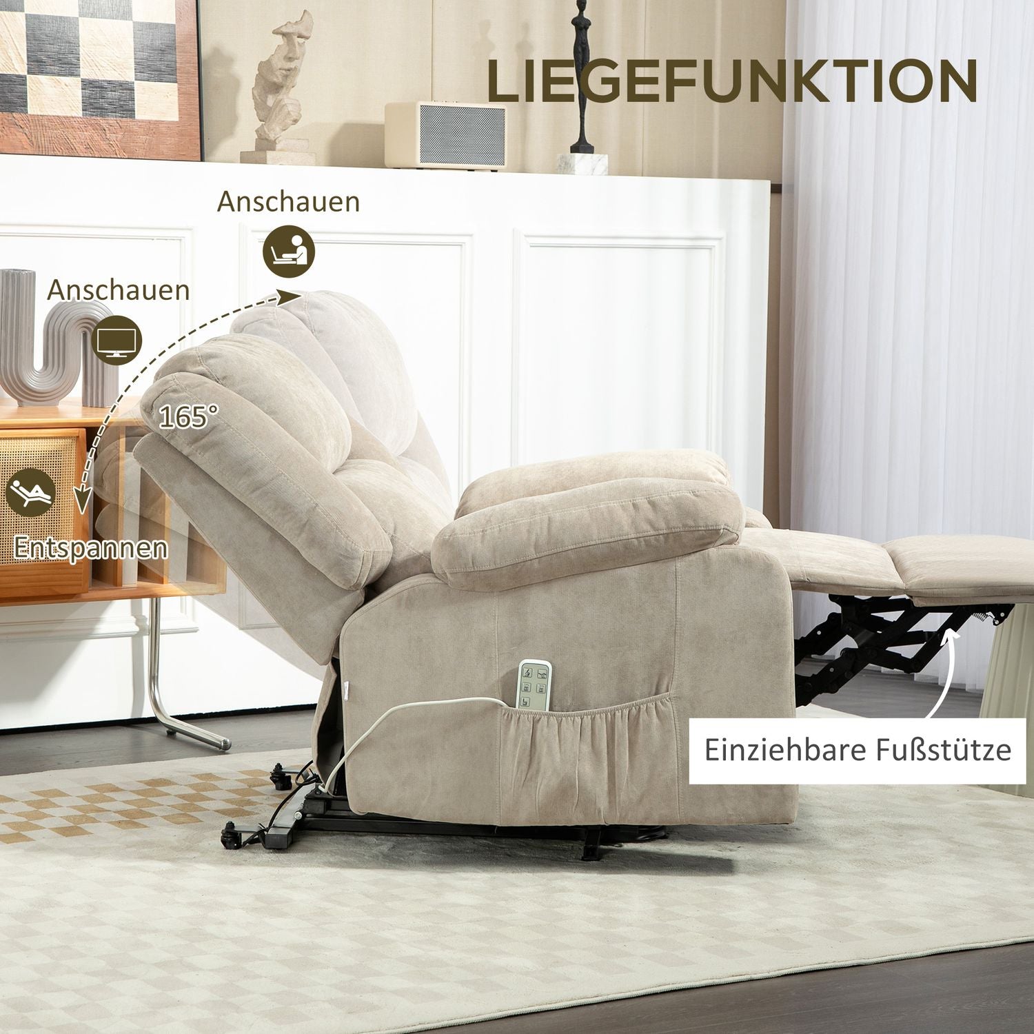 Elektrische relaxfauteuil, sta-opfunctie, pocketvering, lichtgrijs
