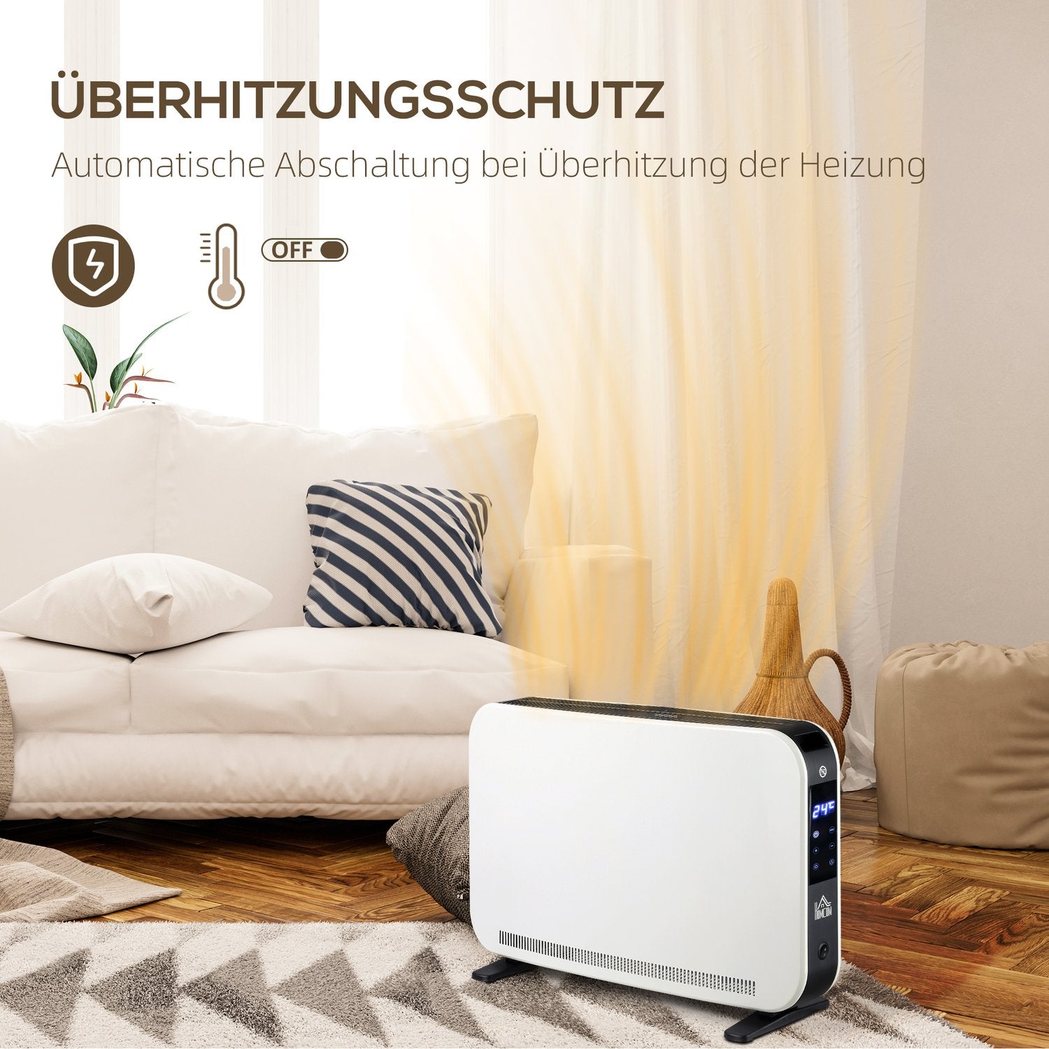 Elektrische kachel 2180W, 3 warmtestanden, timer, wit