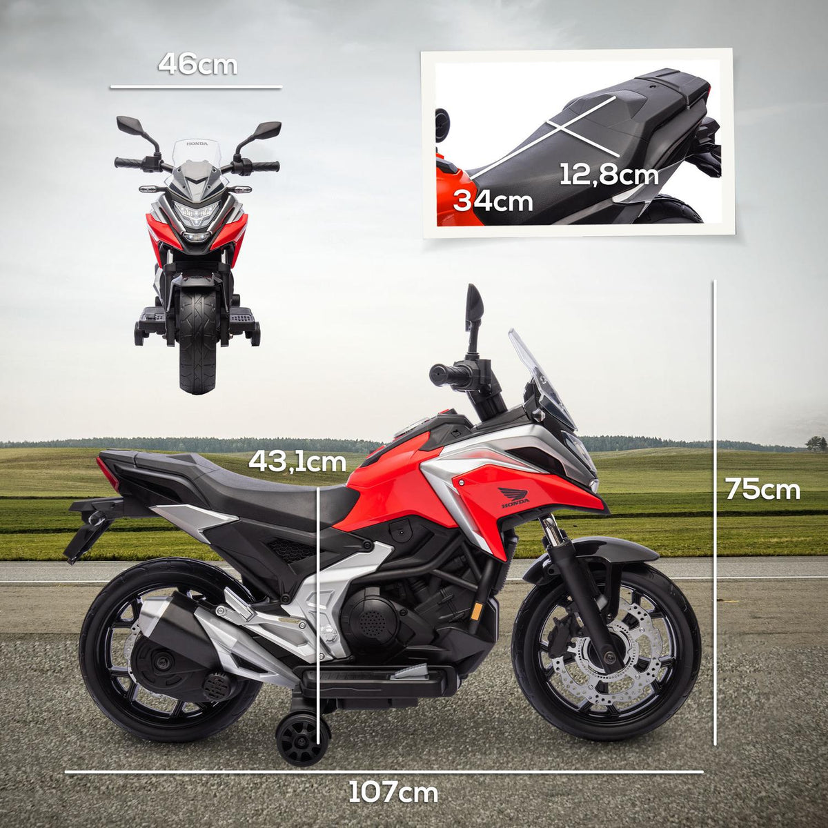 Kinderelektromotor, 12V met MP3, USB, LED-verlichting, rood