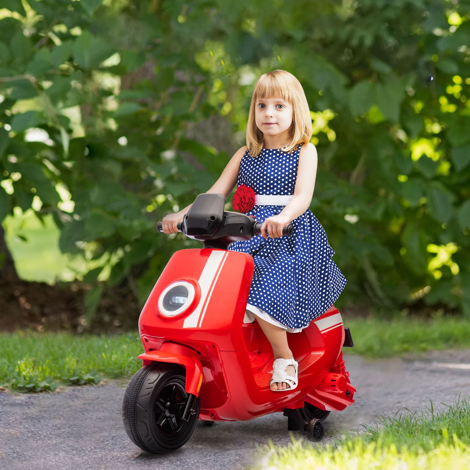Elektrische kindermotor, 6V, muziek & licht, rood