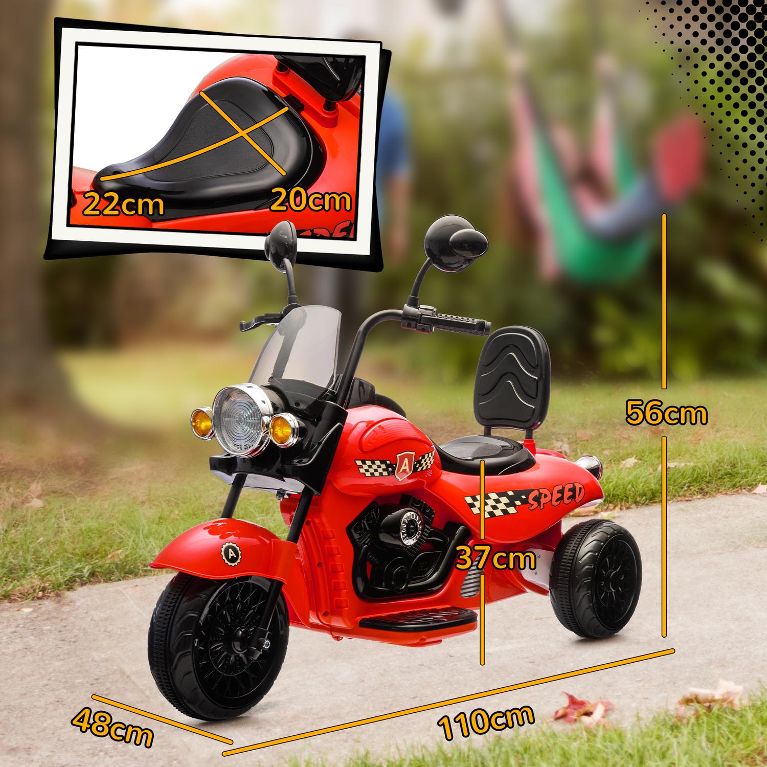 Elektrische kindermotor, LED, Muziek, 3-6 jaar, Rood