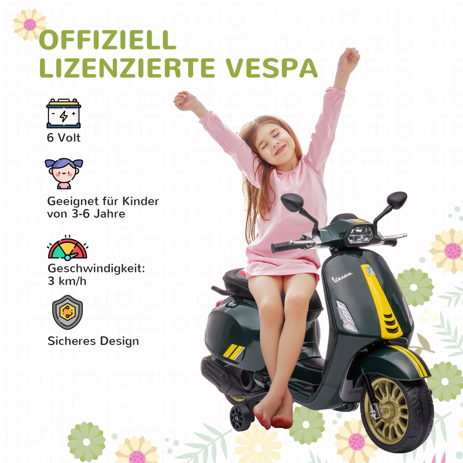 Elektrische motorfiets voor kinderen met MP3, LED, 3-6 jaar