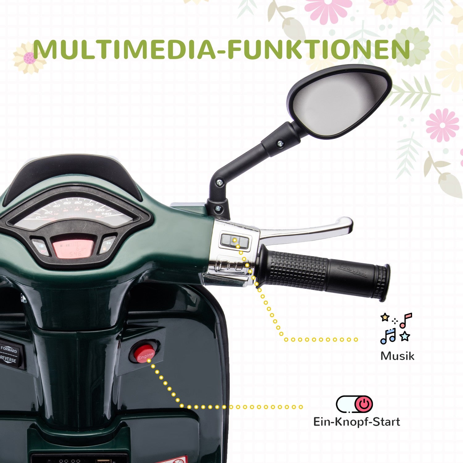 Elektrische motorfiets voor kinderen met MP3, LED, 3-6 jaar