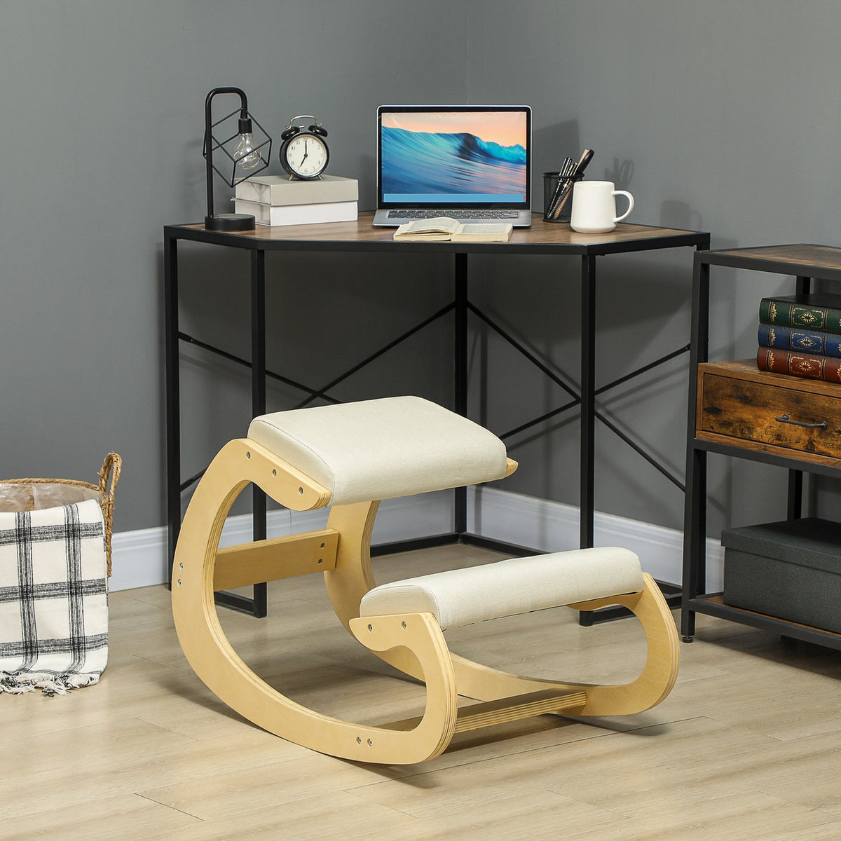 Ergonomische kniestoel voor houding, schommelontwerp, crème