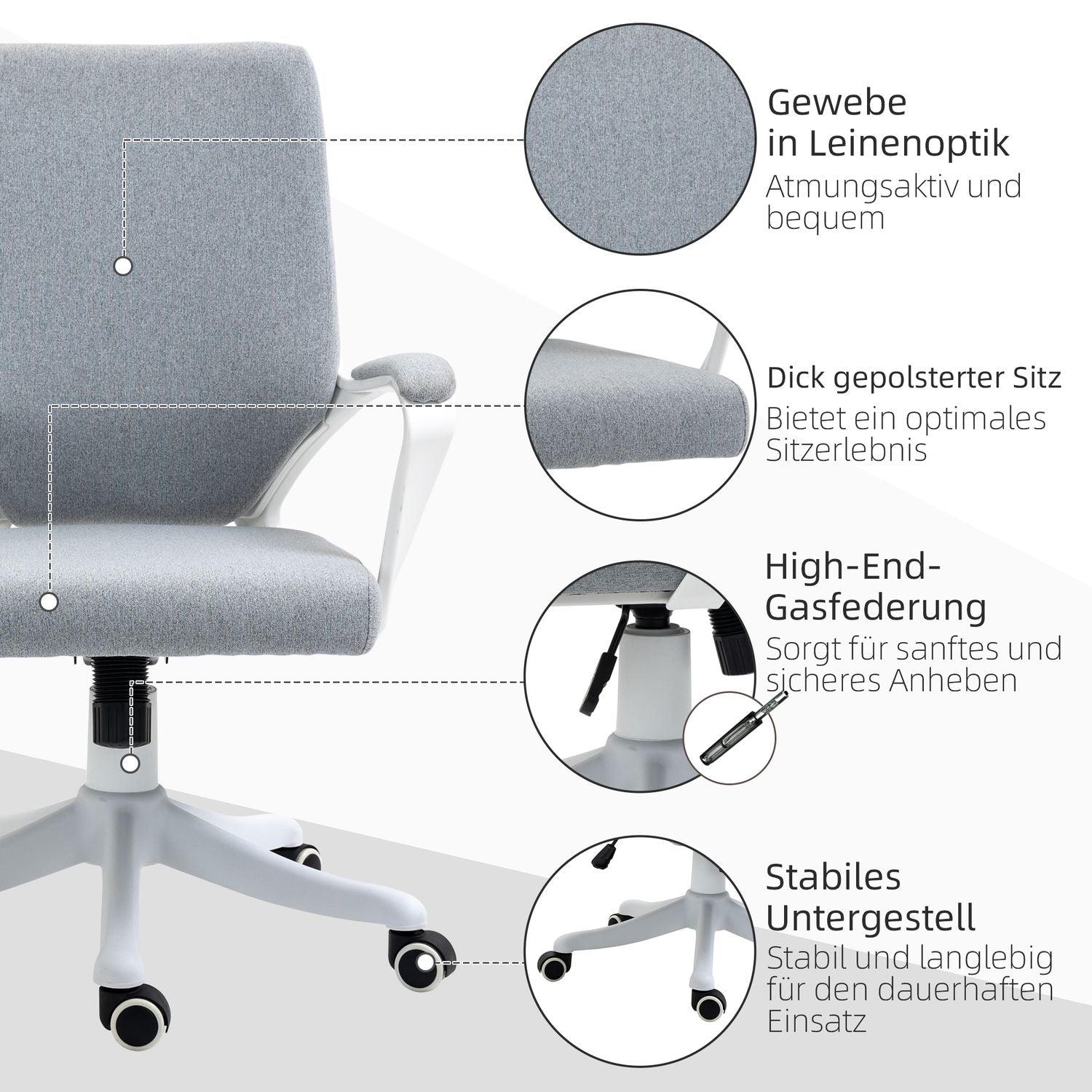 Ergonomische bureaustoel, 360° draaibaar, verstelbare rugleuning