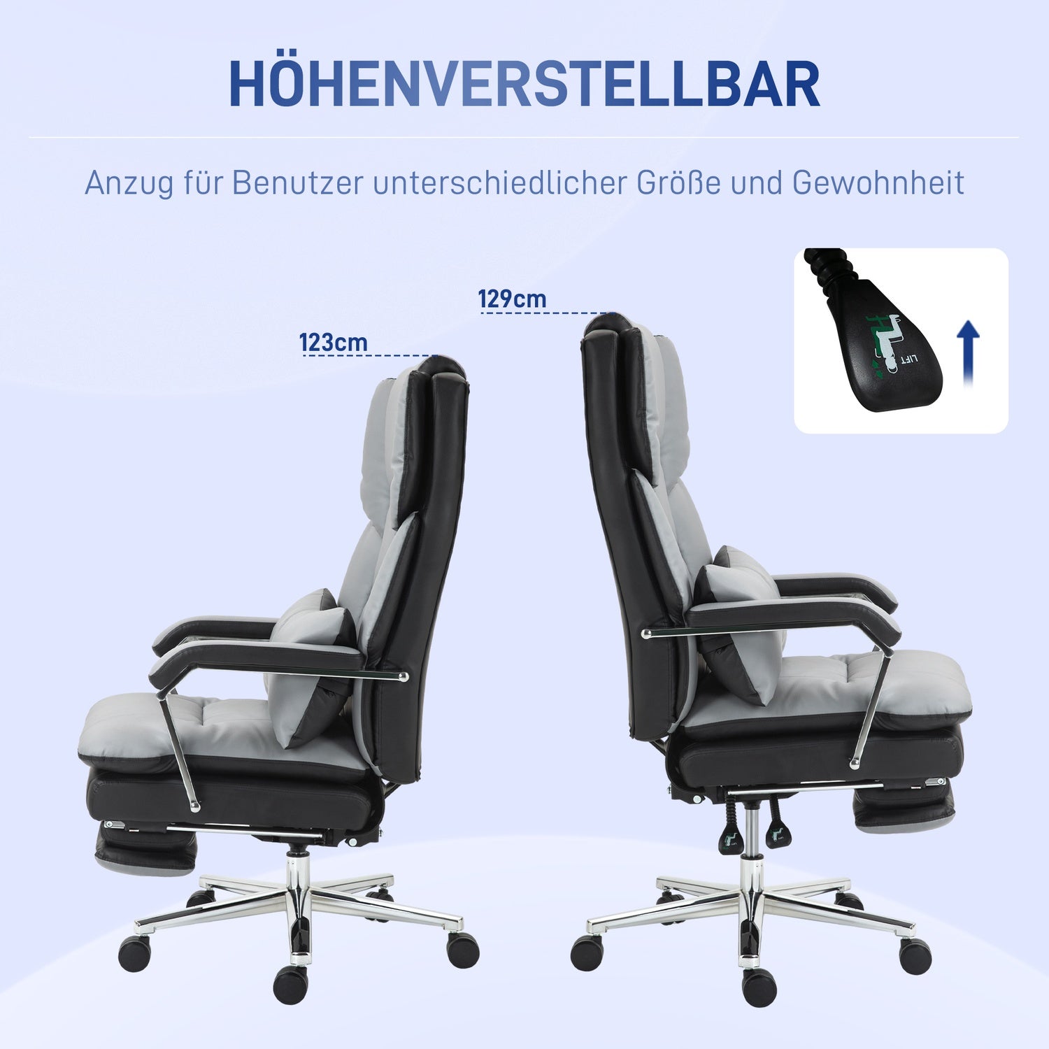 Ergonomischer Bürostuhl, wippend, 180 kg Belastung, hellgraues Leder