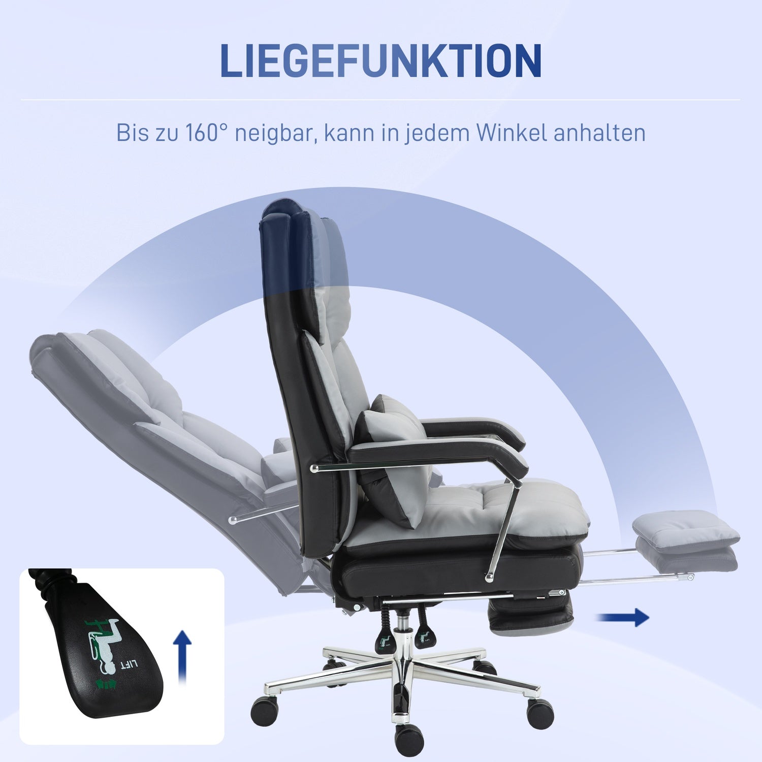 Ergonomischer Bürostuhl, wippend, 180 kg Belastung, hellgraues Leder
