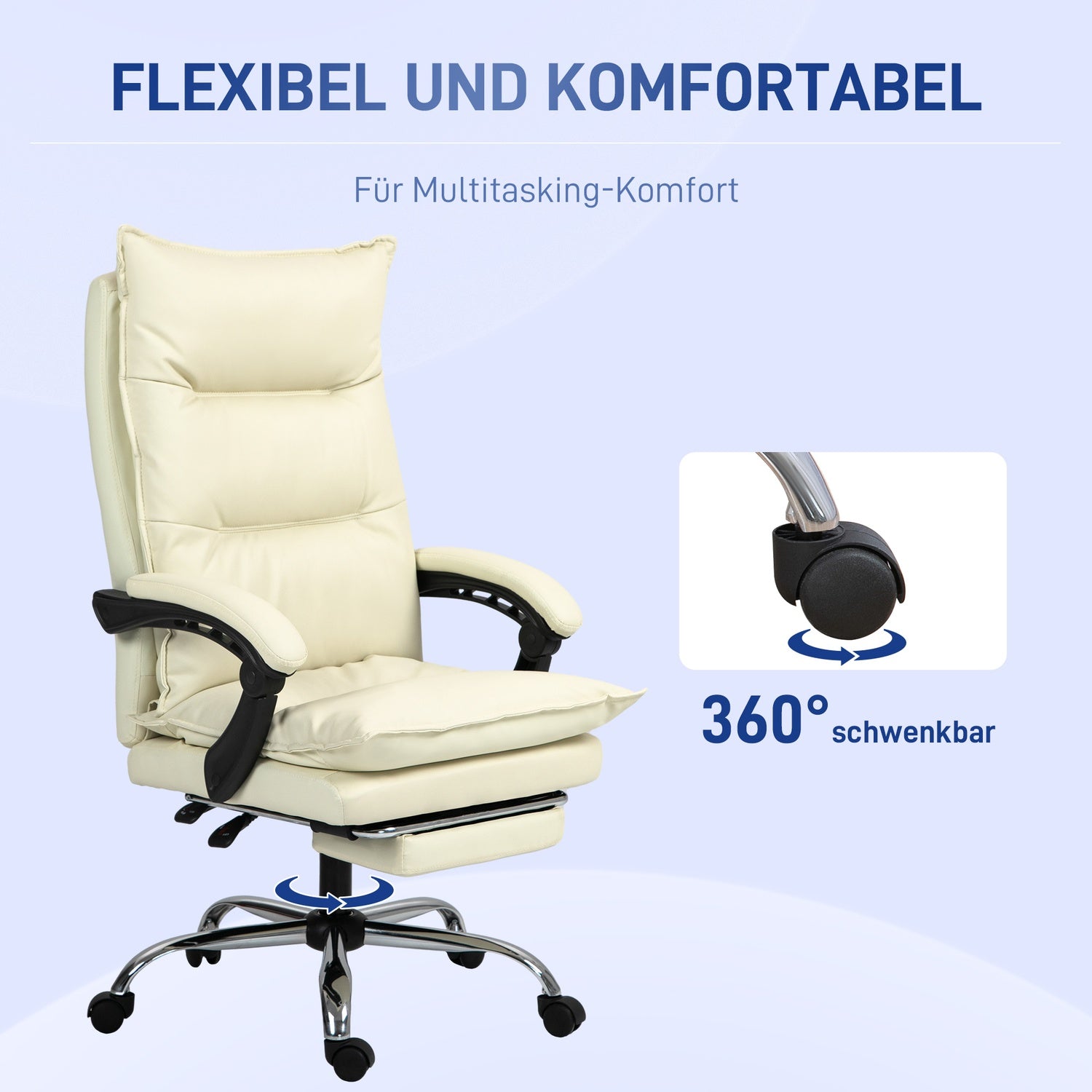 Ergonomische bureaustoel, in hoogte verstelbaar, 155° kantelbaar, beige