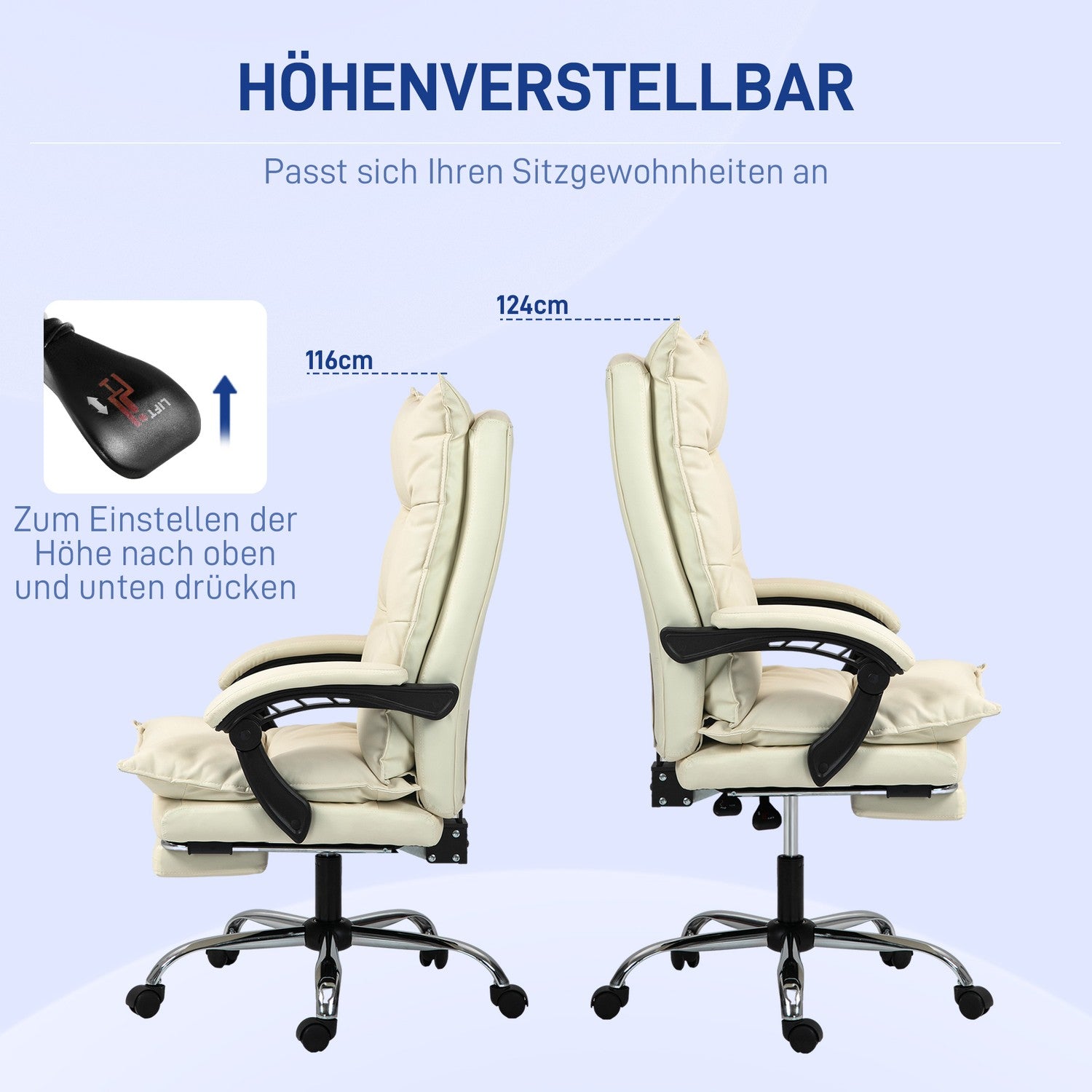 Ergonomische bureaustoel, in hoogte verstelbaar, 155° kantelbaar, beige