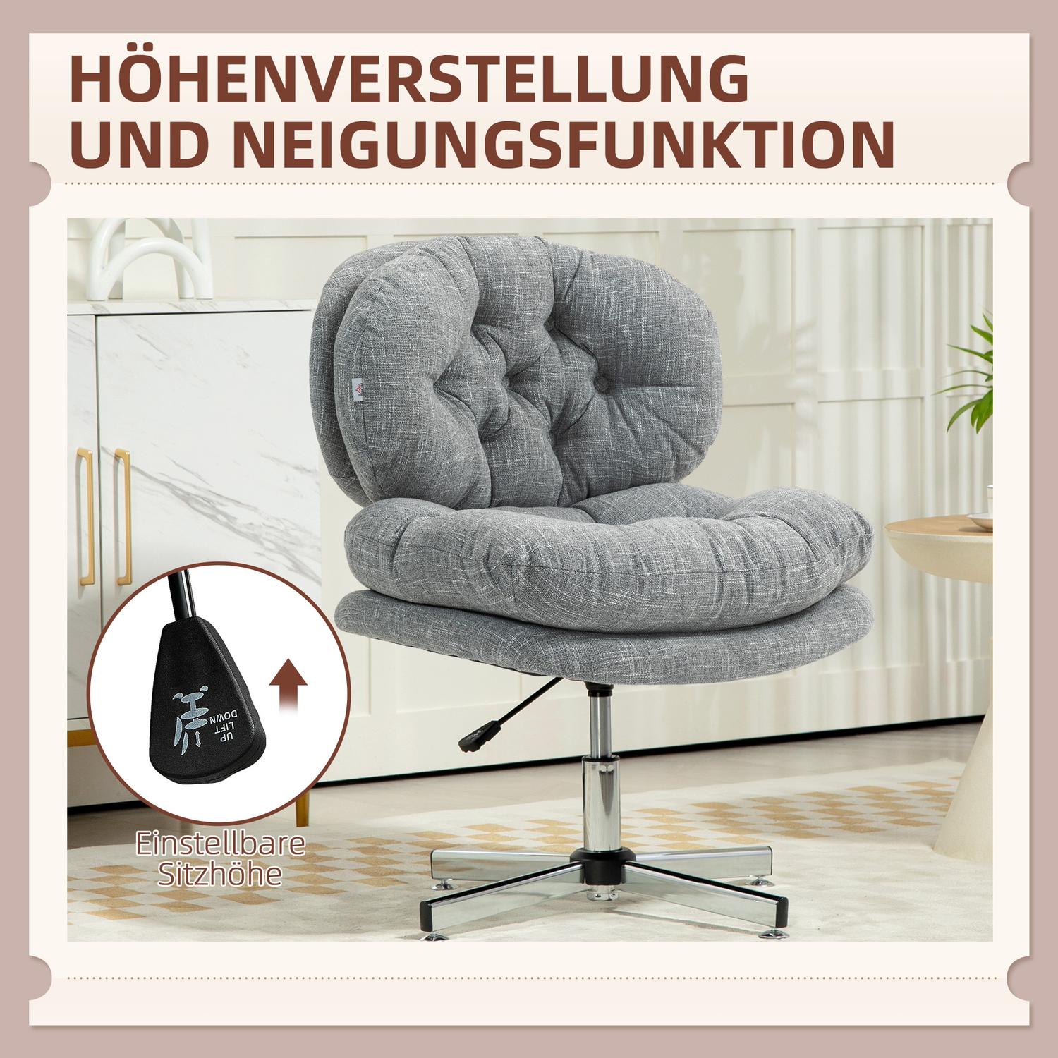 Ergonomisk kontorsstol, höjdjusterbar, grå linne