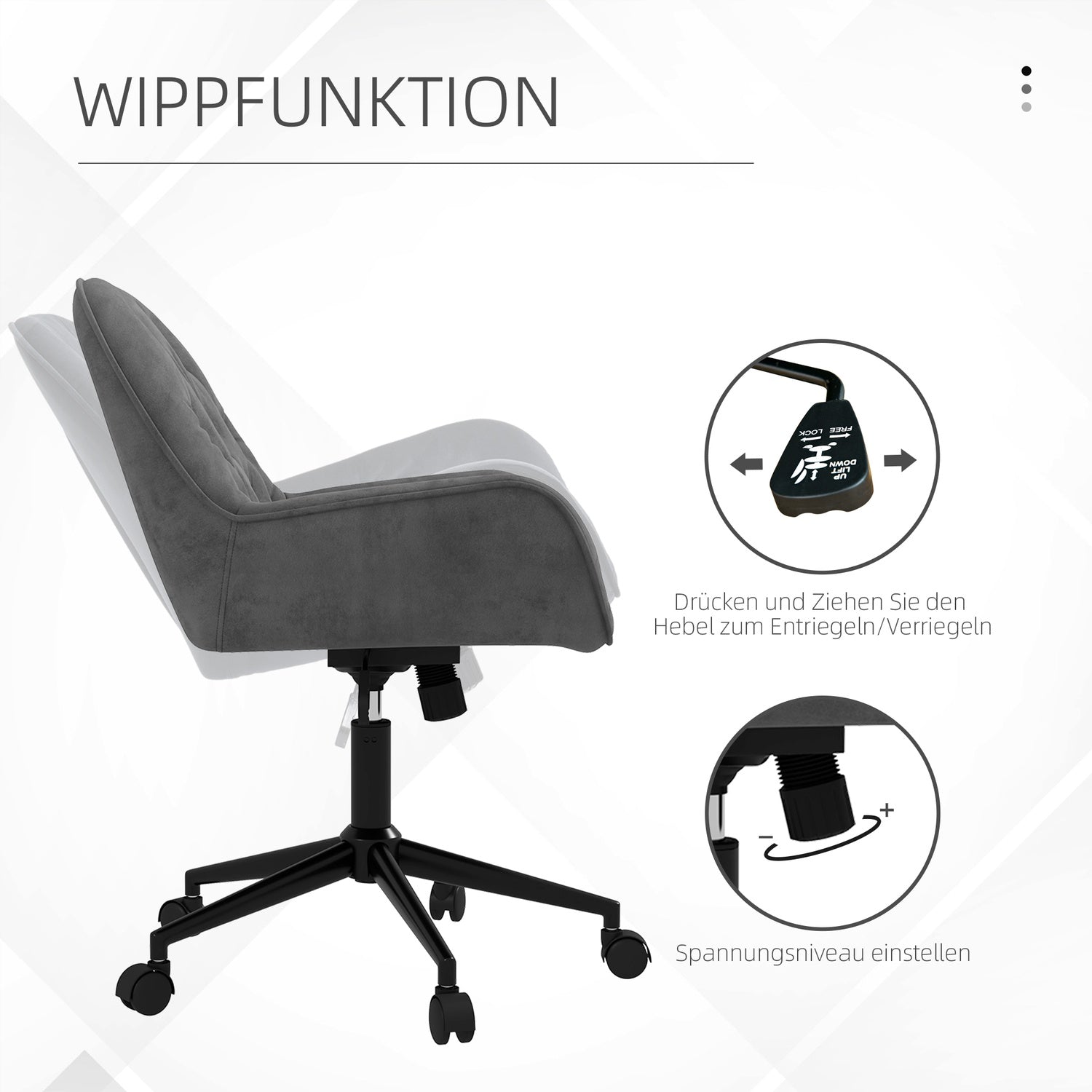 Ergonomische bureaustoel, in hoogte verstelbaar, fluweellook
