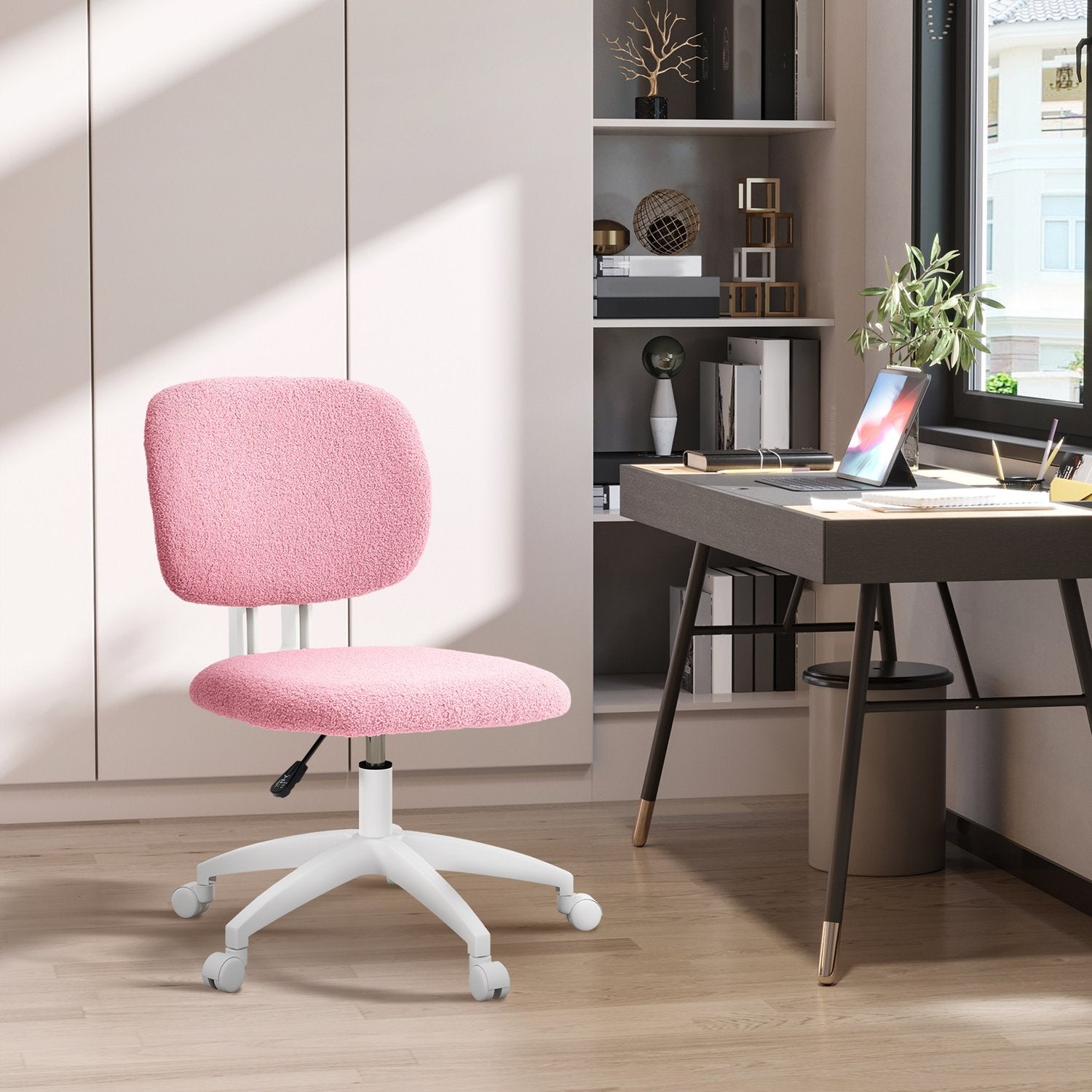 Ergonomische bureaustoel in roze fluweel - in hoogte verstelbaar