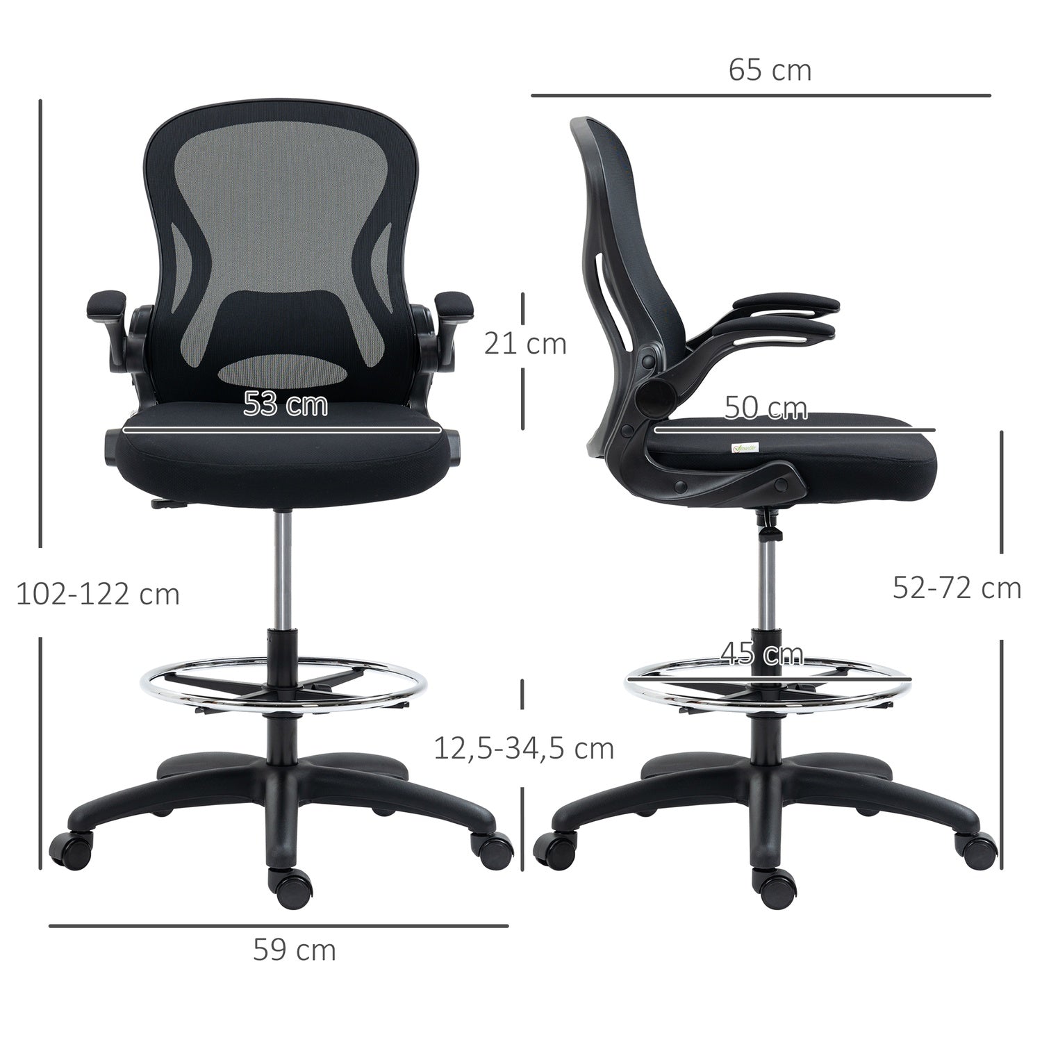 Ergonomischer Bürostuhl mit Rädern & Lendenstütze, schwarz