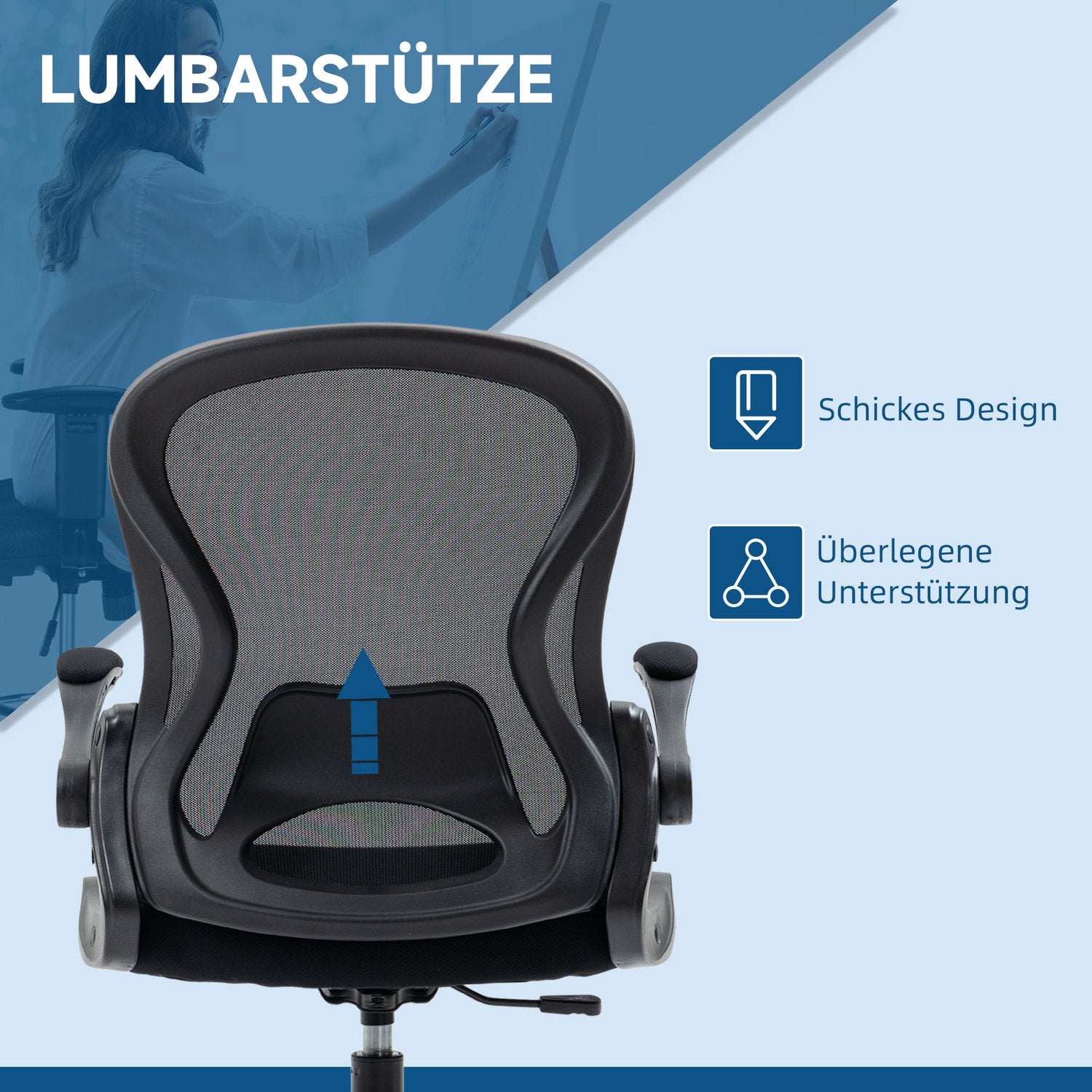 Ergonomischer Bürostuhl mit Rädern & Lendenstütze, schwarz